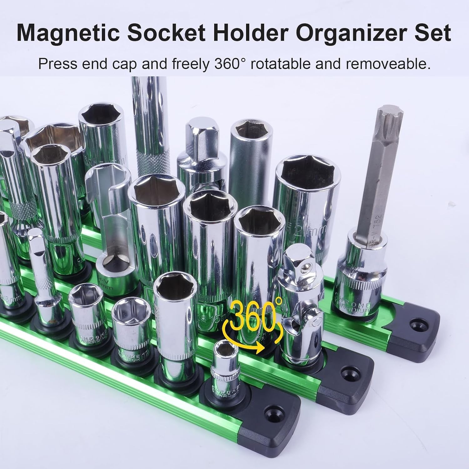 Magnetic Socket Holder Organizer Set:1/2-Inch Drive Socket Trays Socket, 360°...