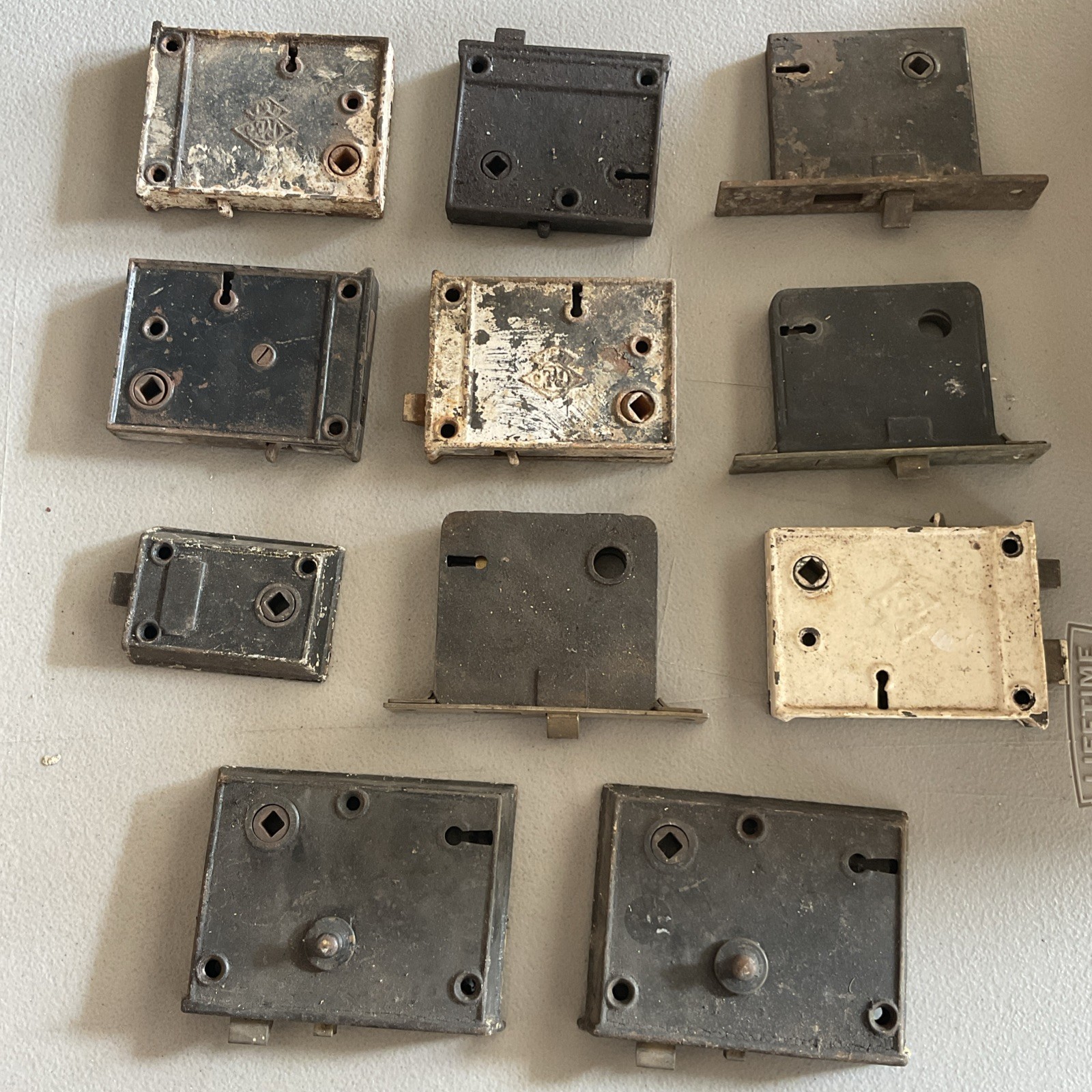 Vintage Antique Lot Of 11 Mortise Door Lock Bodies Skeleton Key Style