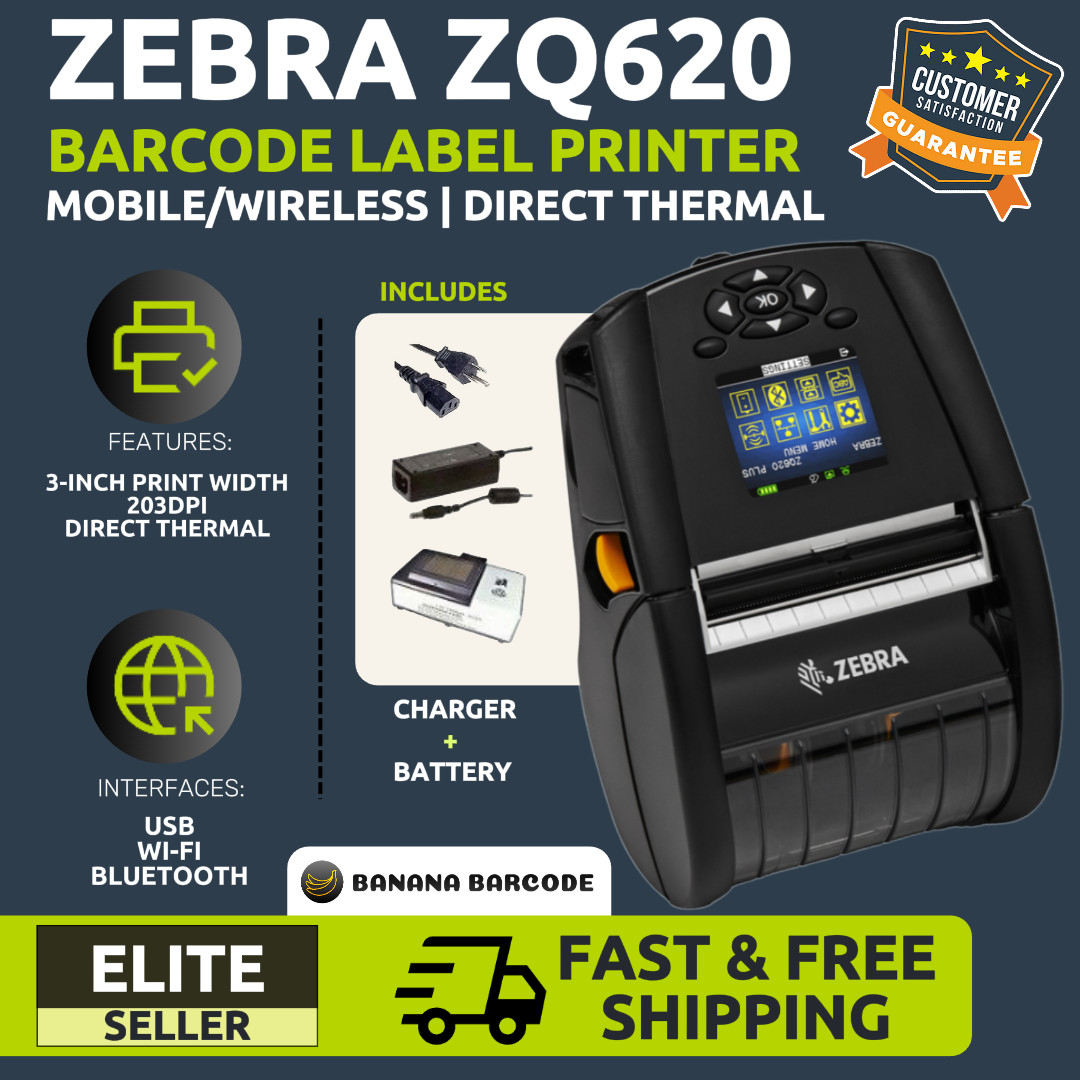 ✅Zebra ZQ620 Barcode Printer, WiFi, Bluetooth w/ Battery, Charger, Belt Clip!🔥⭐
