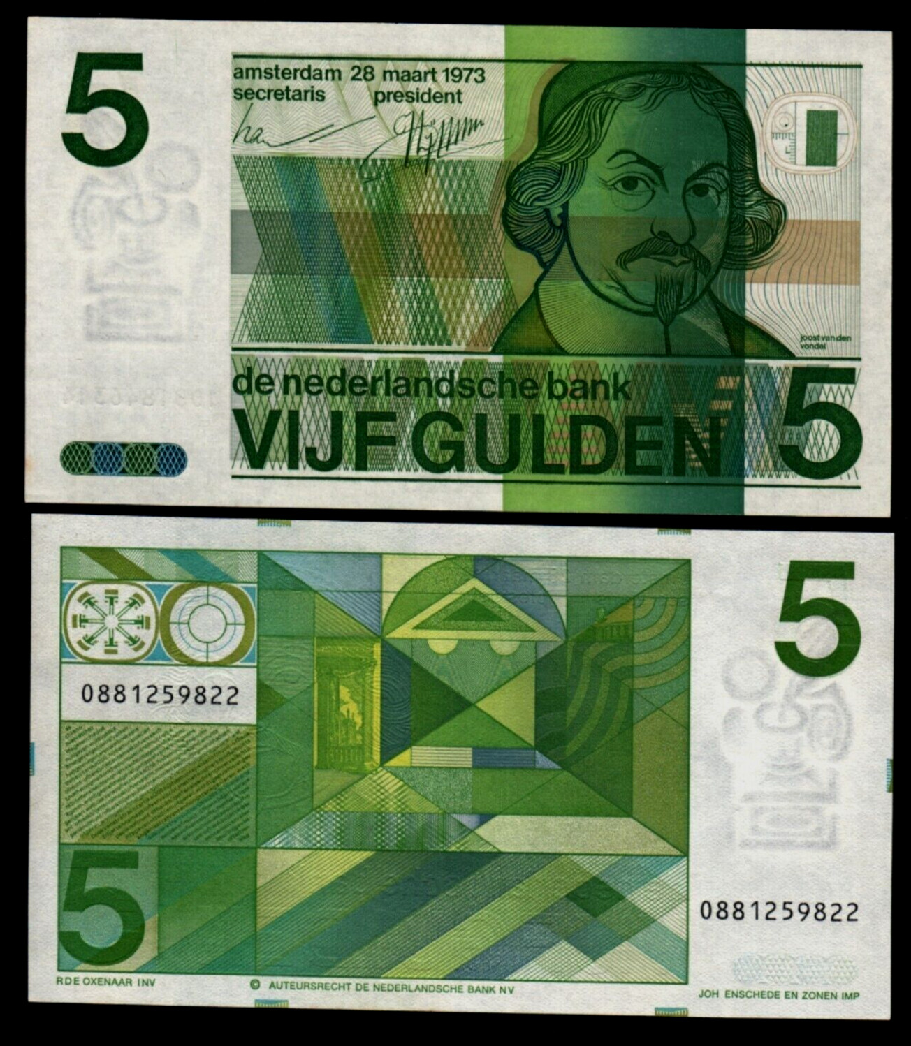 Netherlands 5 GULDEN P-95 1973 Pre Euro UNC Dutch World Currency Money BANK NOTE