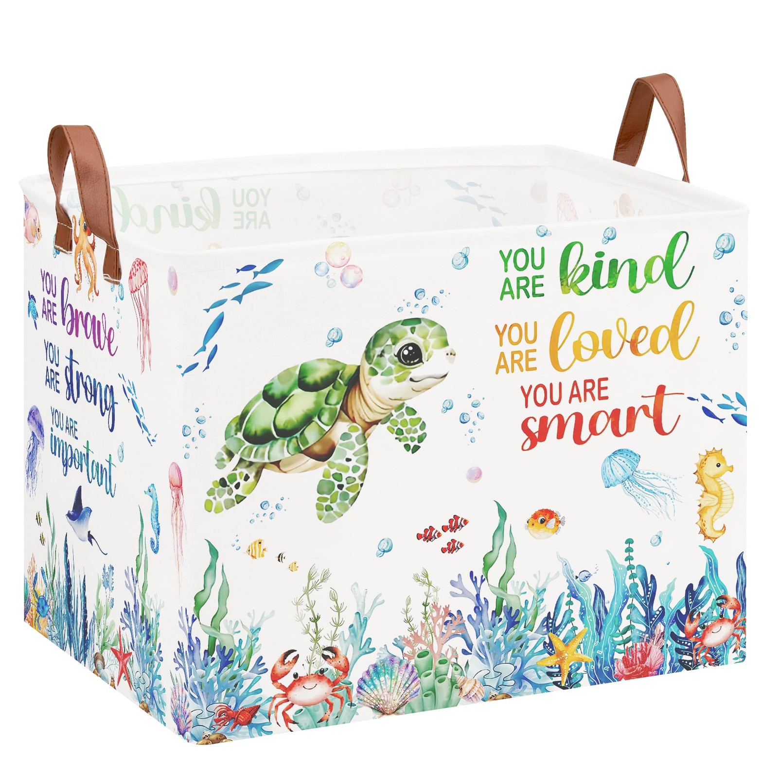 XHWZOF Sea Turtle Toy Basket, Beach Pool Toy Basket Ocean Nursery Decor Laund...