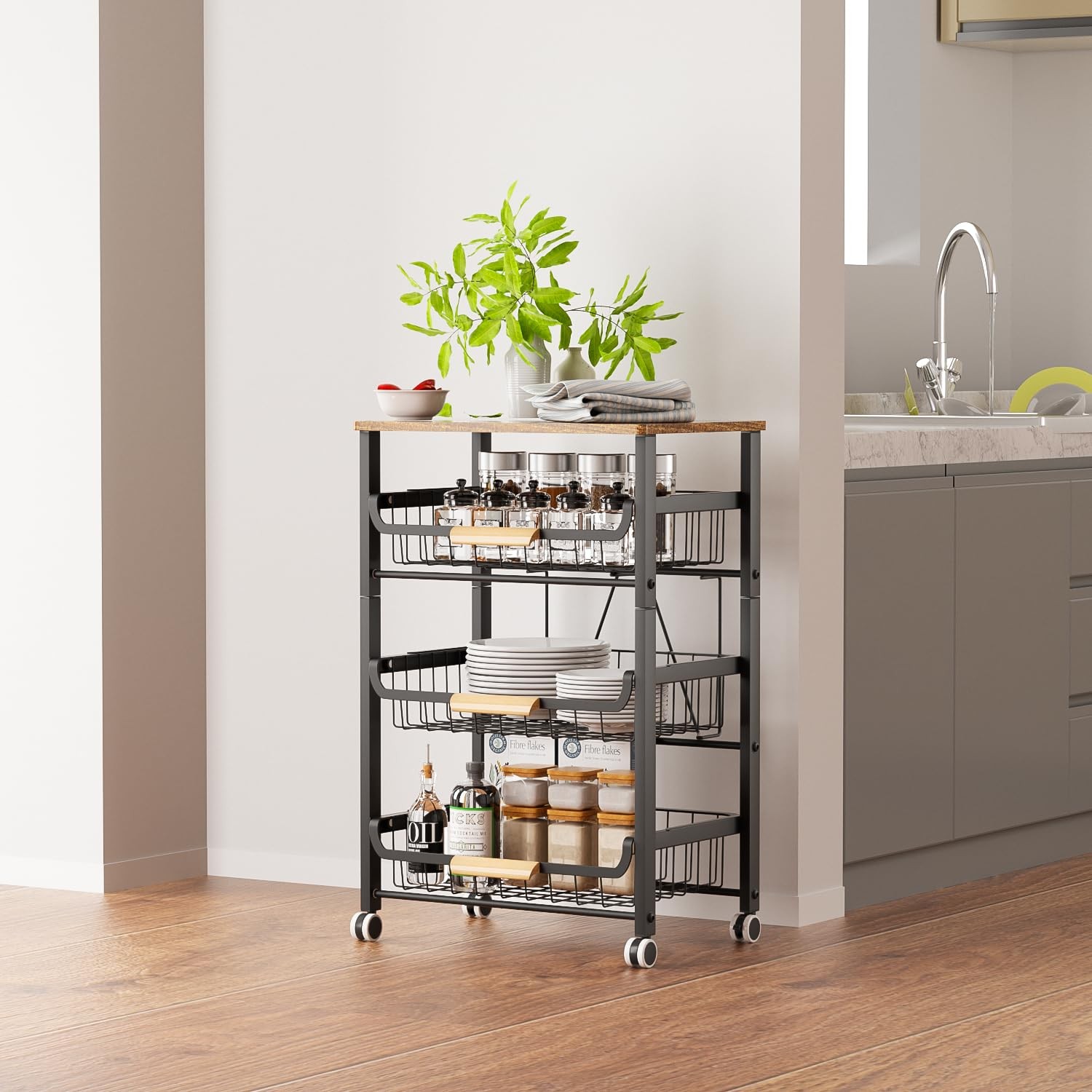 Best NiuYichee 4-Layer Fruit Basket Kitchen Food Organizer and Rack, Stackable