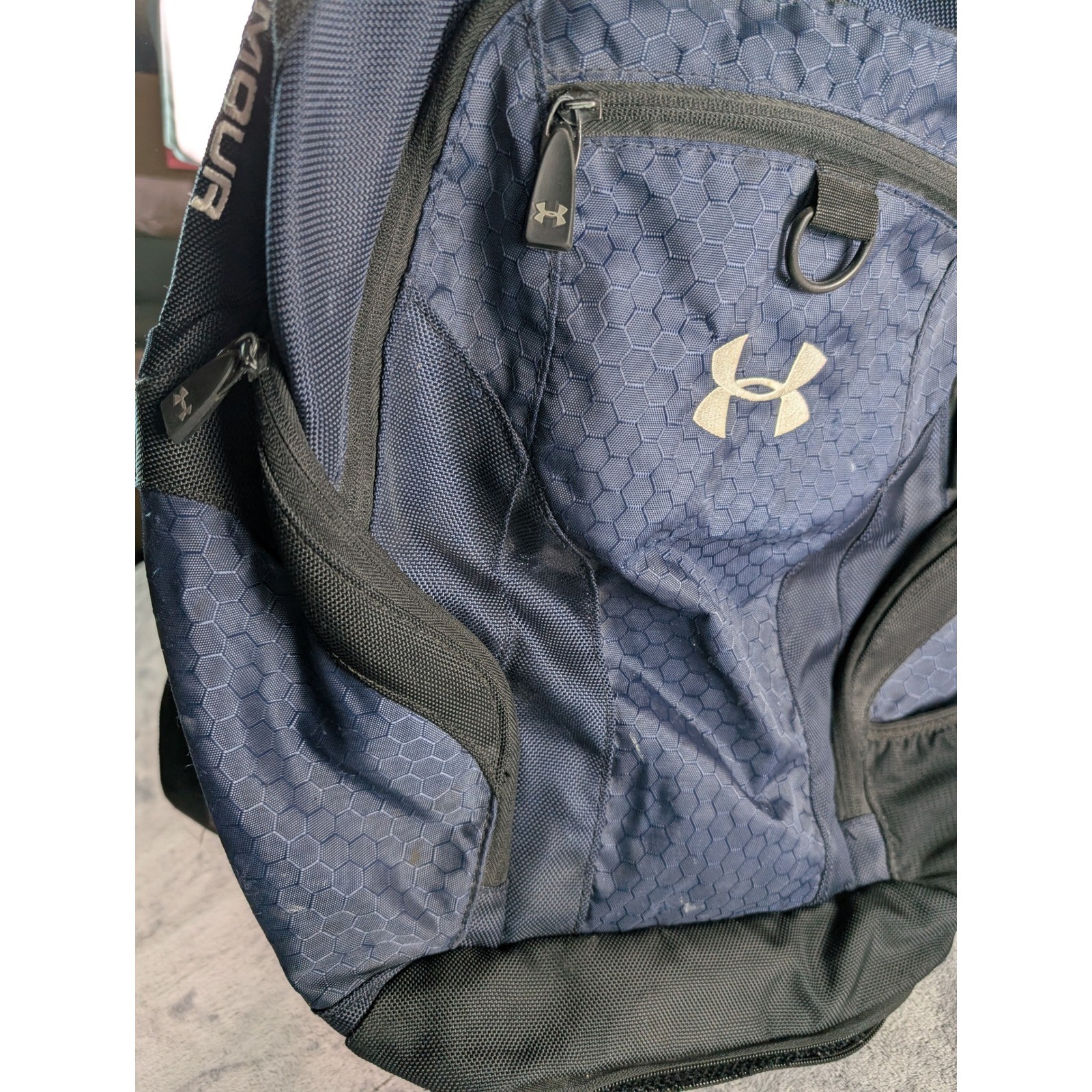 Under Armour Storm Backpack Navy Blue Black Honeycomb Pattern Laptop Bag