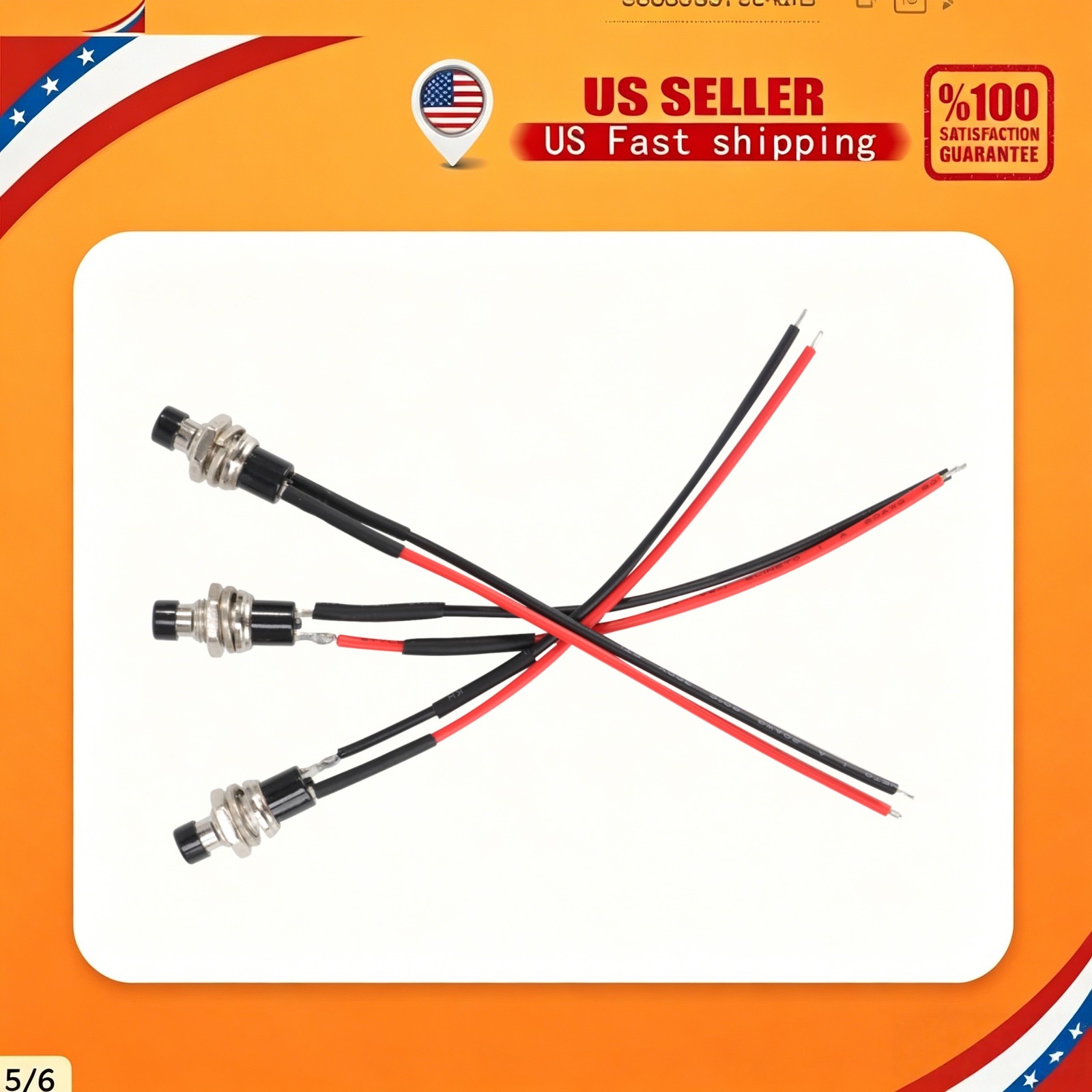 3Pcs Mini SPST Push Button Switch Momentary 12V 5A w Pre-soldered Wire 7mm