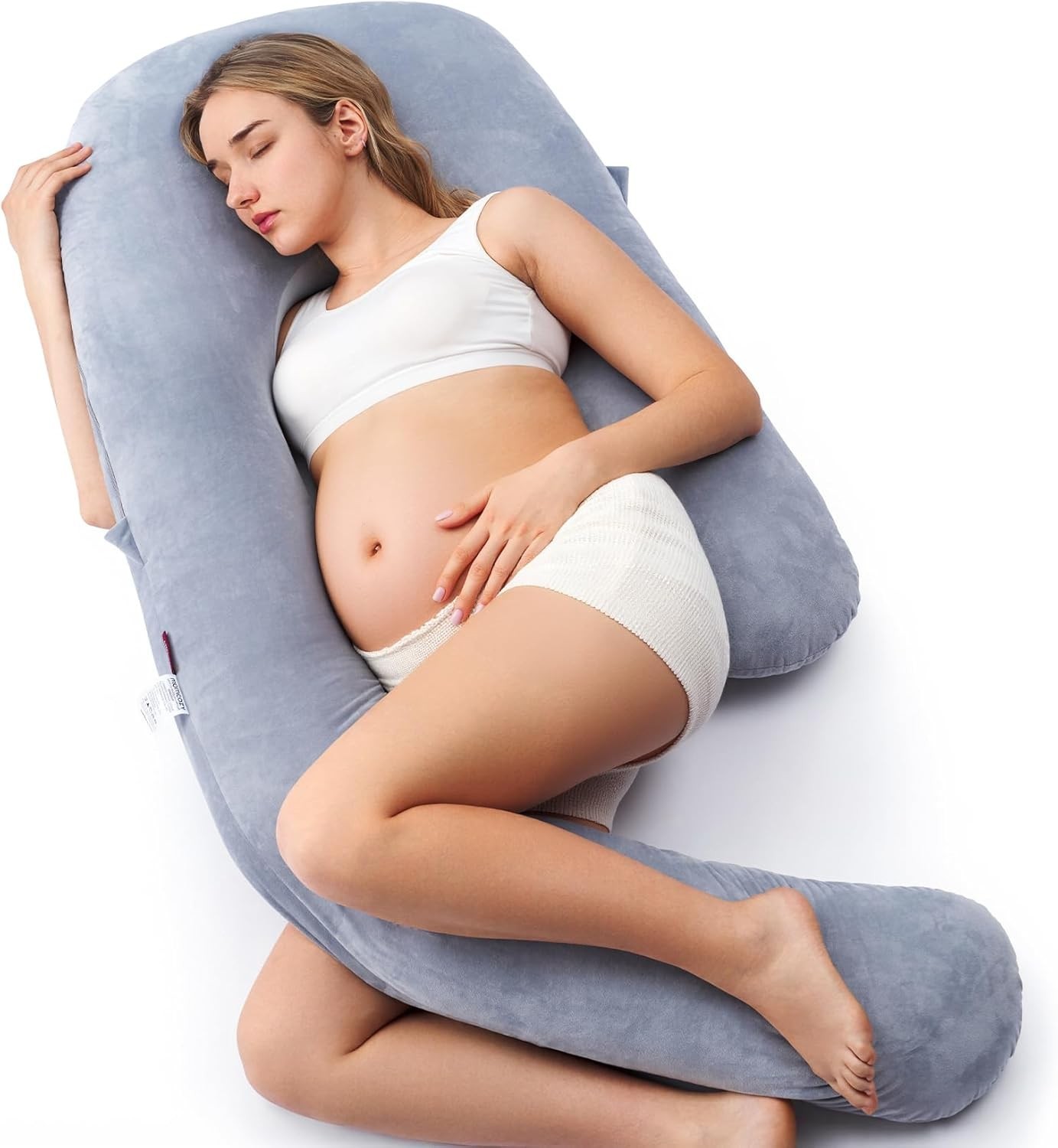 Momcozy Pregnancy Pillow for Sleeping, Dreamlign U Pro Up to 72inch, Grey