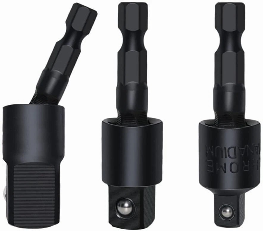 3Pcs 1/4" 3/8" 1/2" Bits 360° Swivel Impact Grade Socket Adapter Extension Set