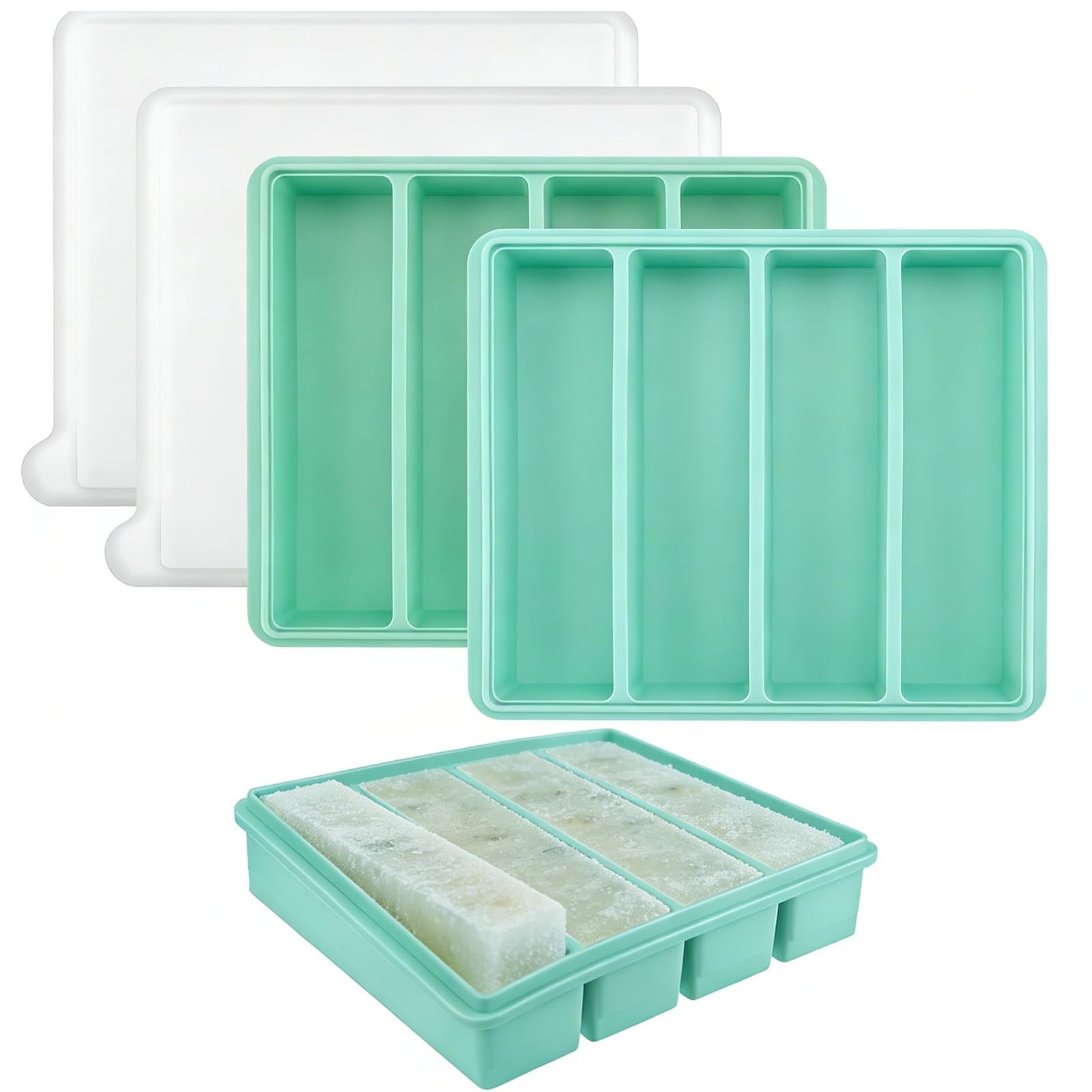 Silicone Ice Cube Molds Are Widely Used In Two Packs, Trays Green