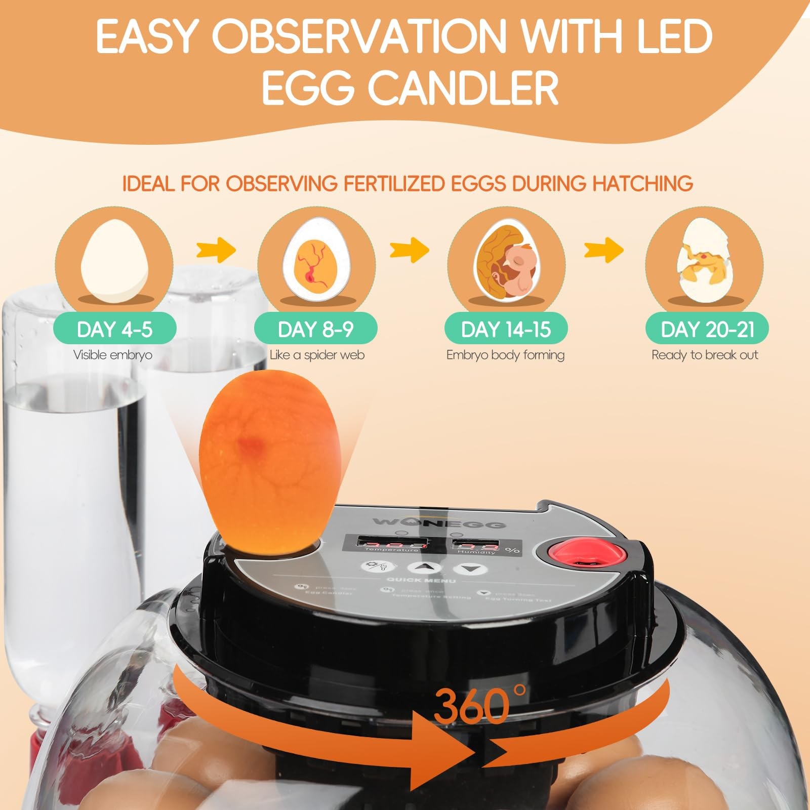 12 Egg Incubator with Automatic Turning, Humidity Control, LED Egg Candler, a...