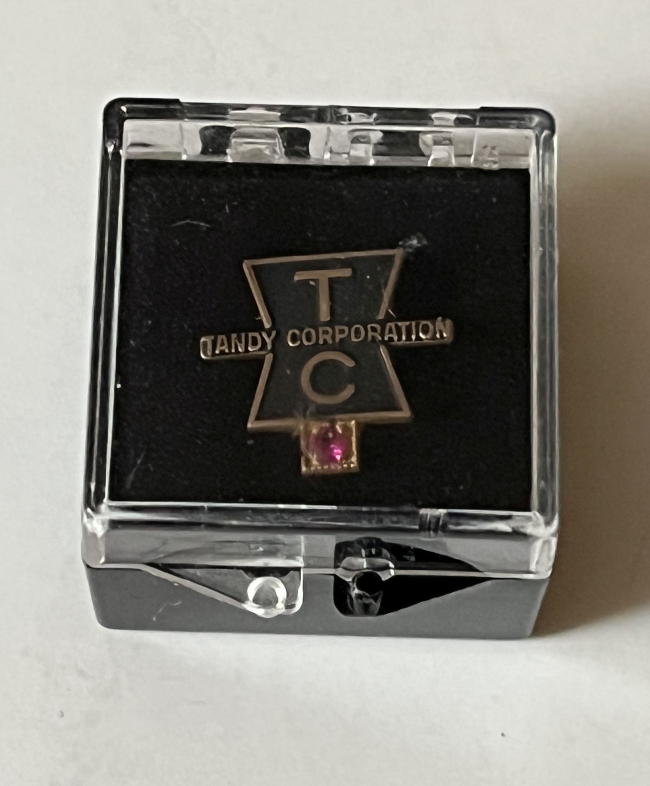 Vintage Tandy Corporation Radio Shack 10K GF Pink/Red Gemstone Service Award Pin