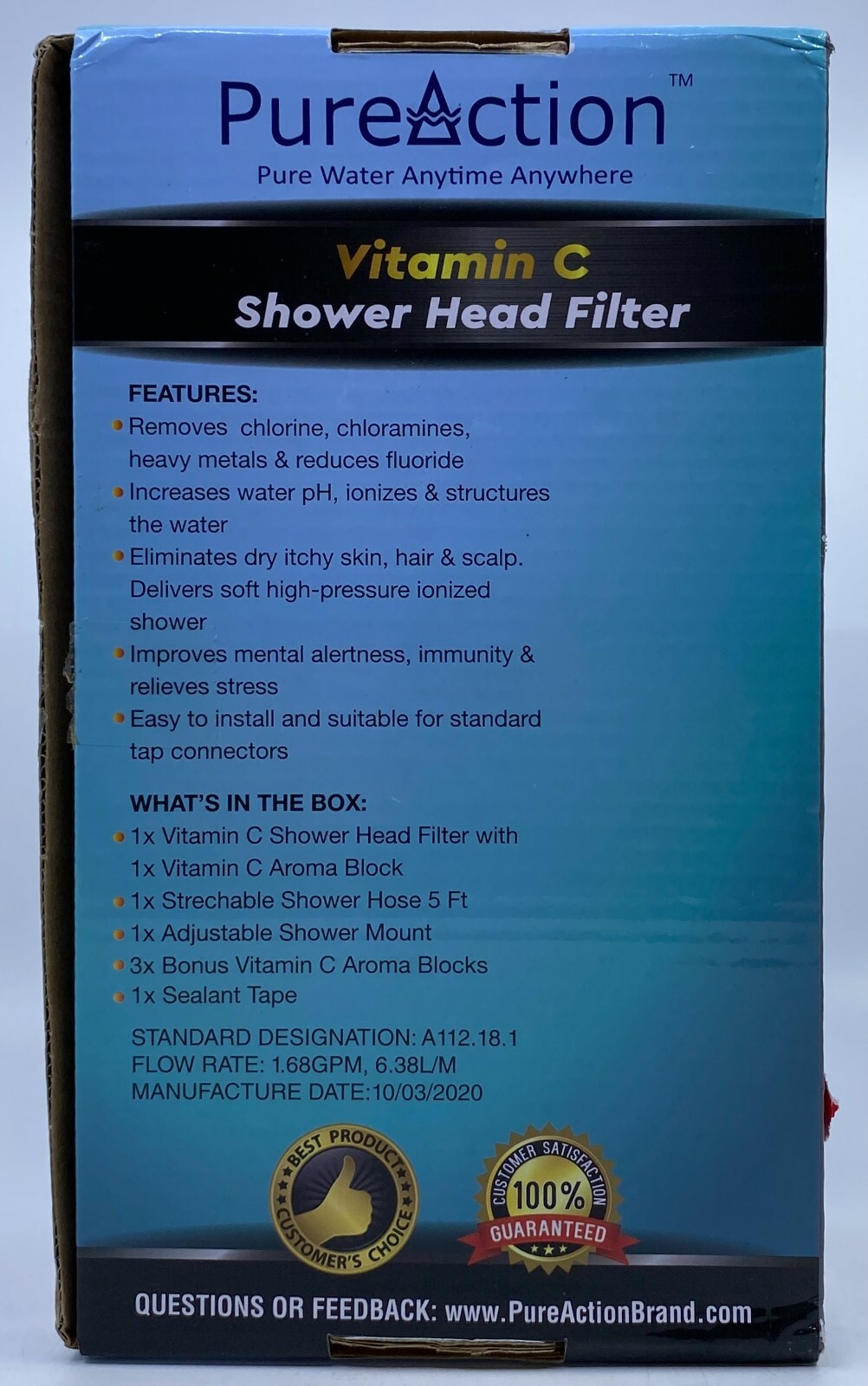PureAction Vitamin C Filter Shower Head with Hose & Replacement Filters SH158