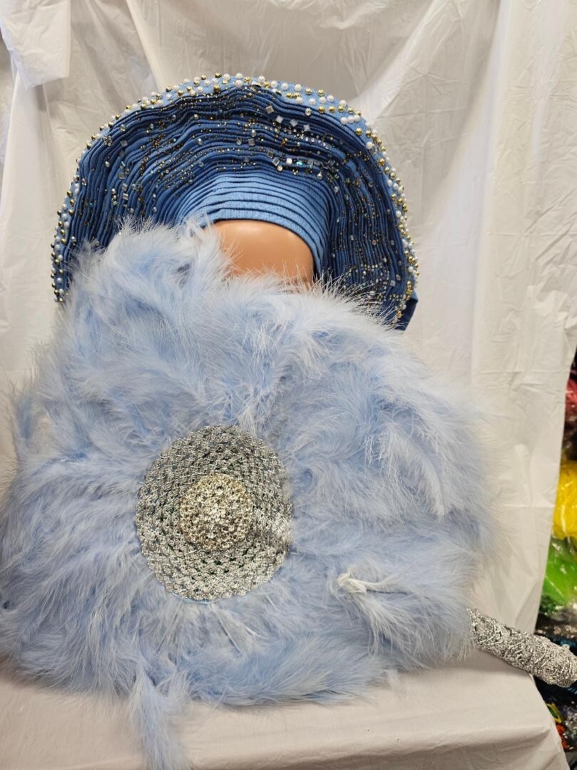 Light Blue Party  Classic African Bridal Feather Hand Fan