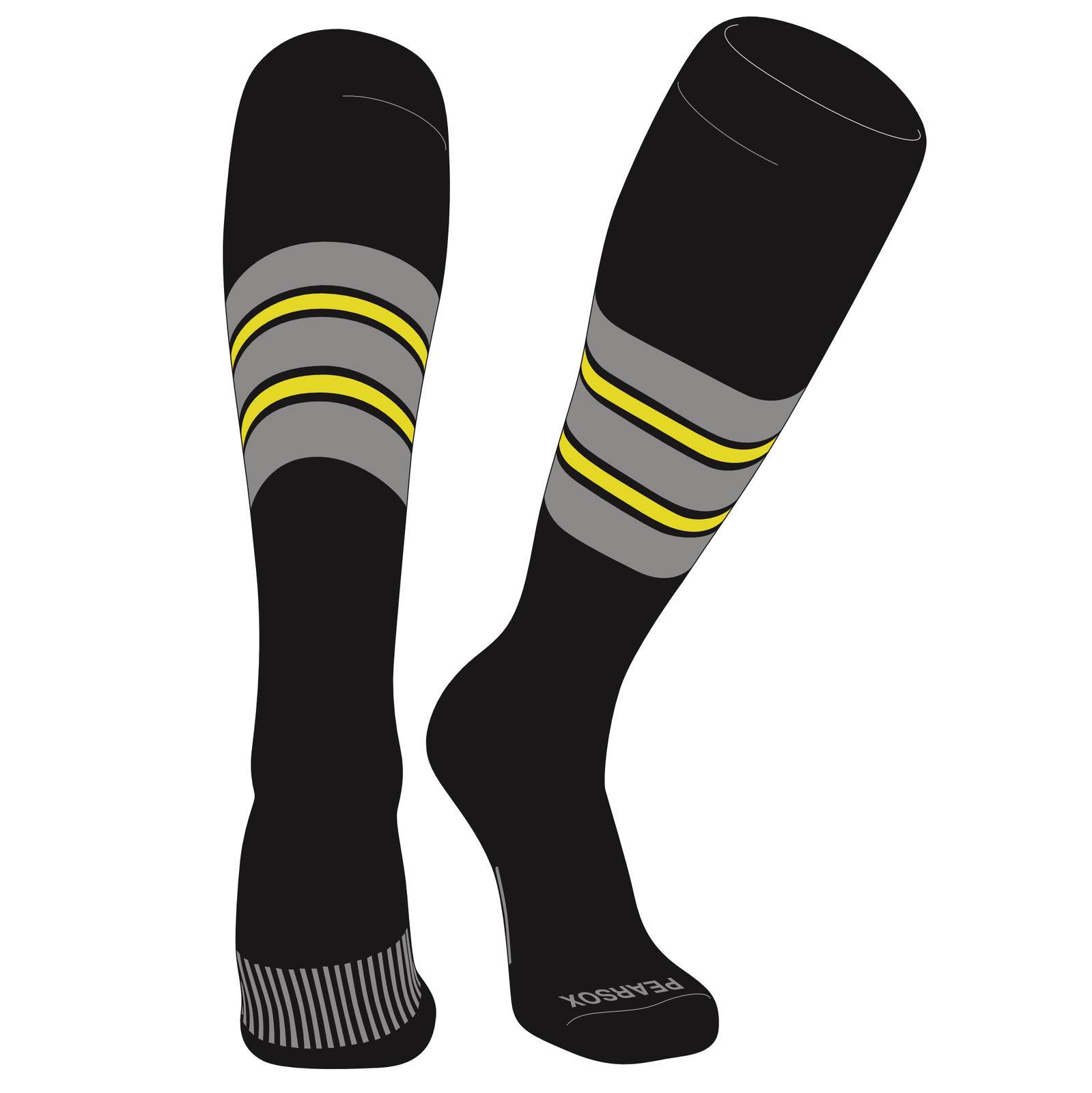 Striped OTC Baseball, Softball, Football Socks (E) Black, Silver, Bright Yellow