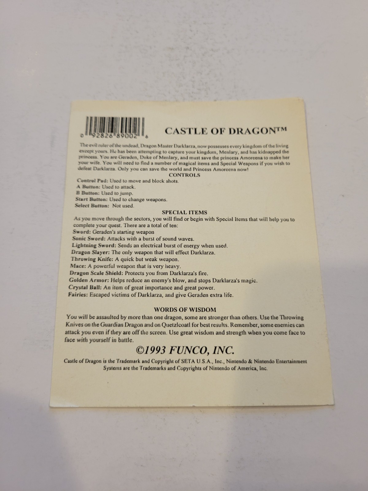 castle of dragon nes funco instructions Insert