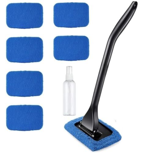 Windshield Cleaning Tool Car Window Cleaner with 5 Reusable and Washable blue