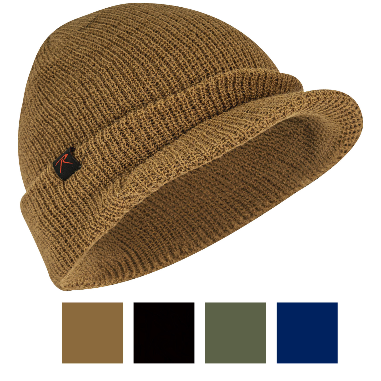 100% Wool Double Layered Visor Jeep Watch Cap Warm Beanie with Brim & Rothco Tag