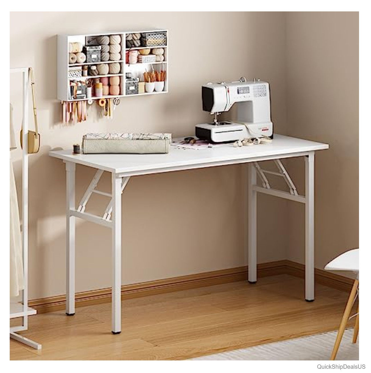 Folding Desk 39 Inch Computer Table Teak White Frame No Assembly Needed Office