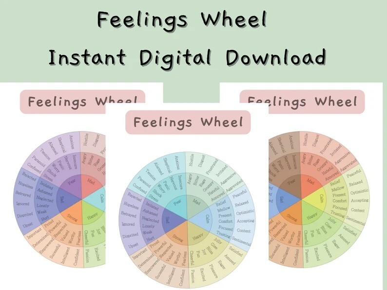 Feelings Wheel Instant Digital Download | Emotion Wheel Bundle | Therapy Tool
