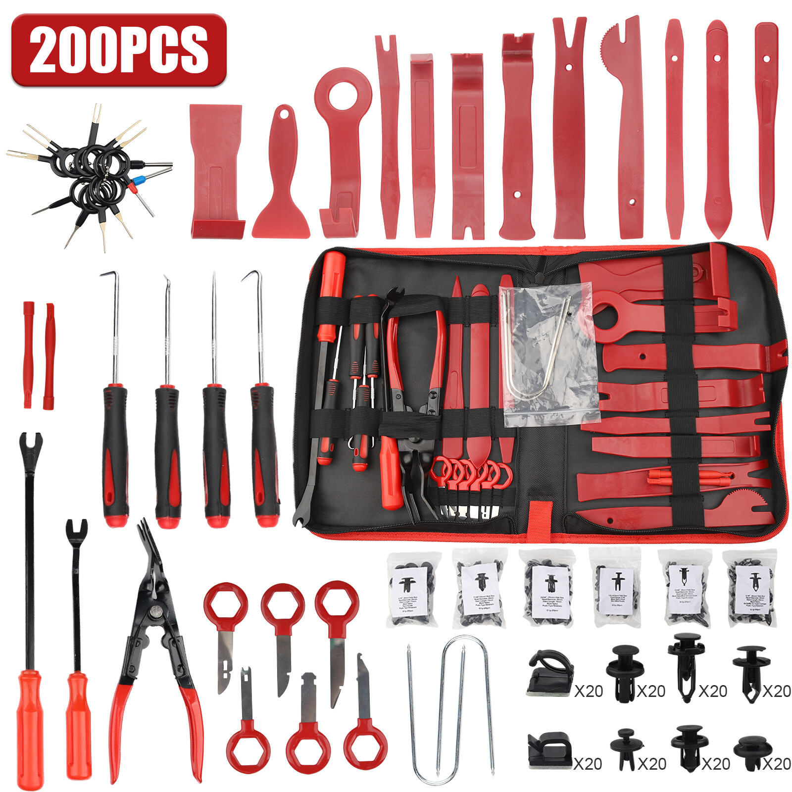 200Pcs Car Trim Removal Tool Set Hand Tools Pry Bar Panel Door Interior Clip Kit