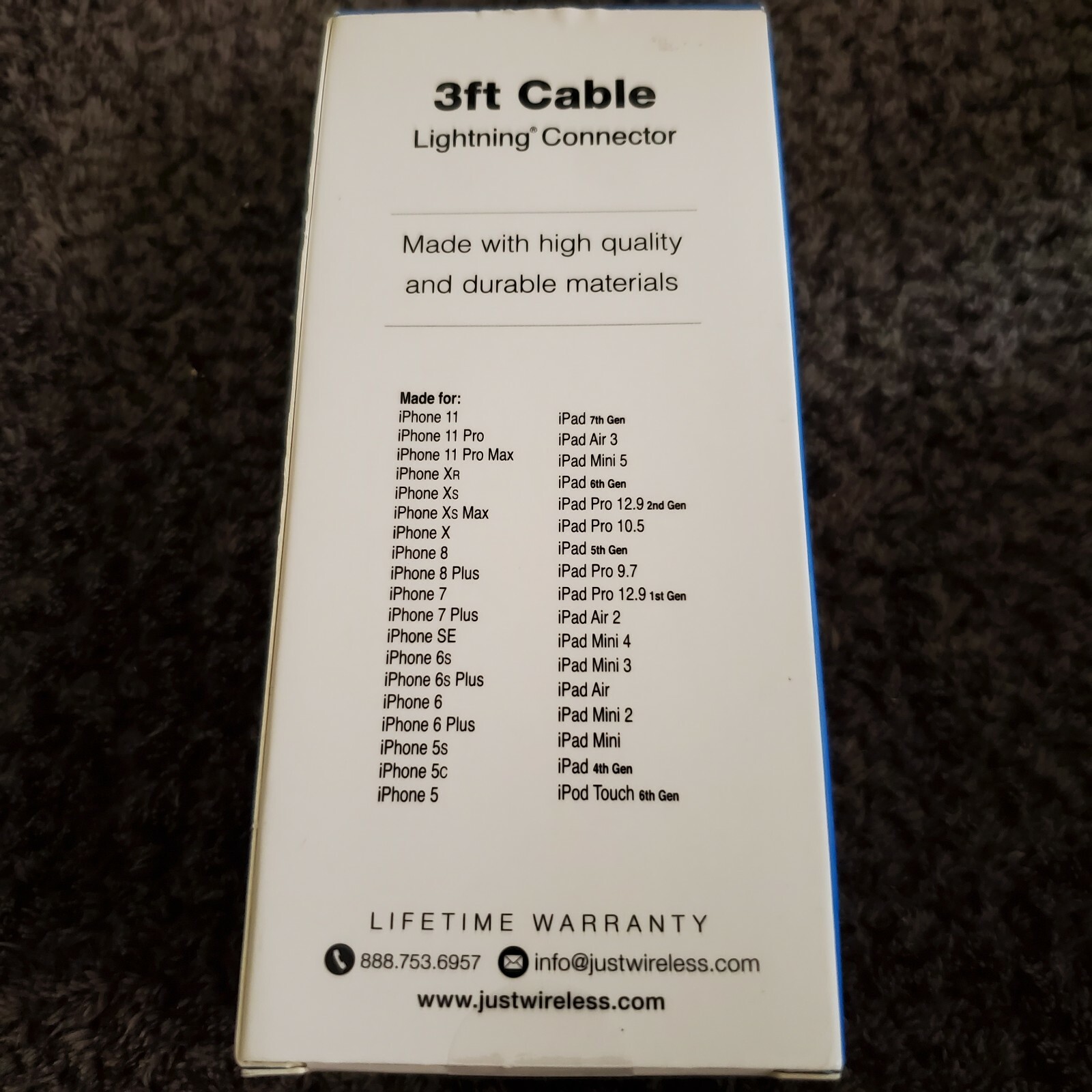 New Just Wireless 3ft Lightning Connector for iPhone or iPad - White