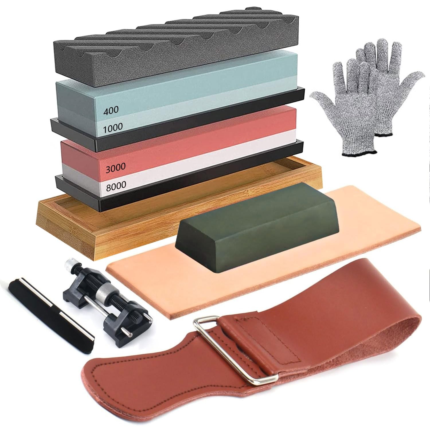 Knife Sharpening Stone Set, 4 Side KitGrit 400/1000/3000/8000 Waterstone, Whe...