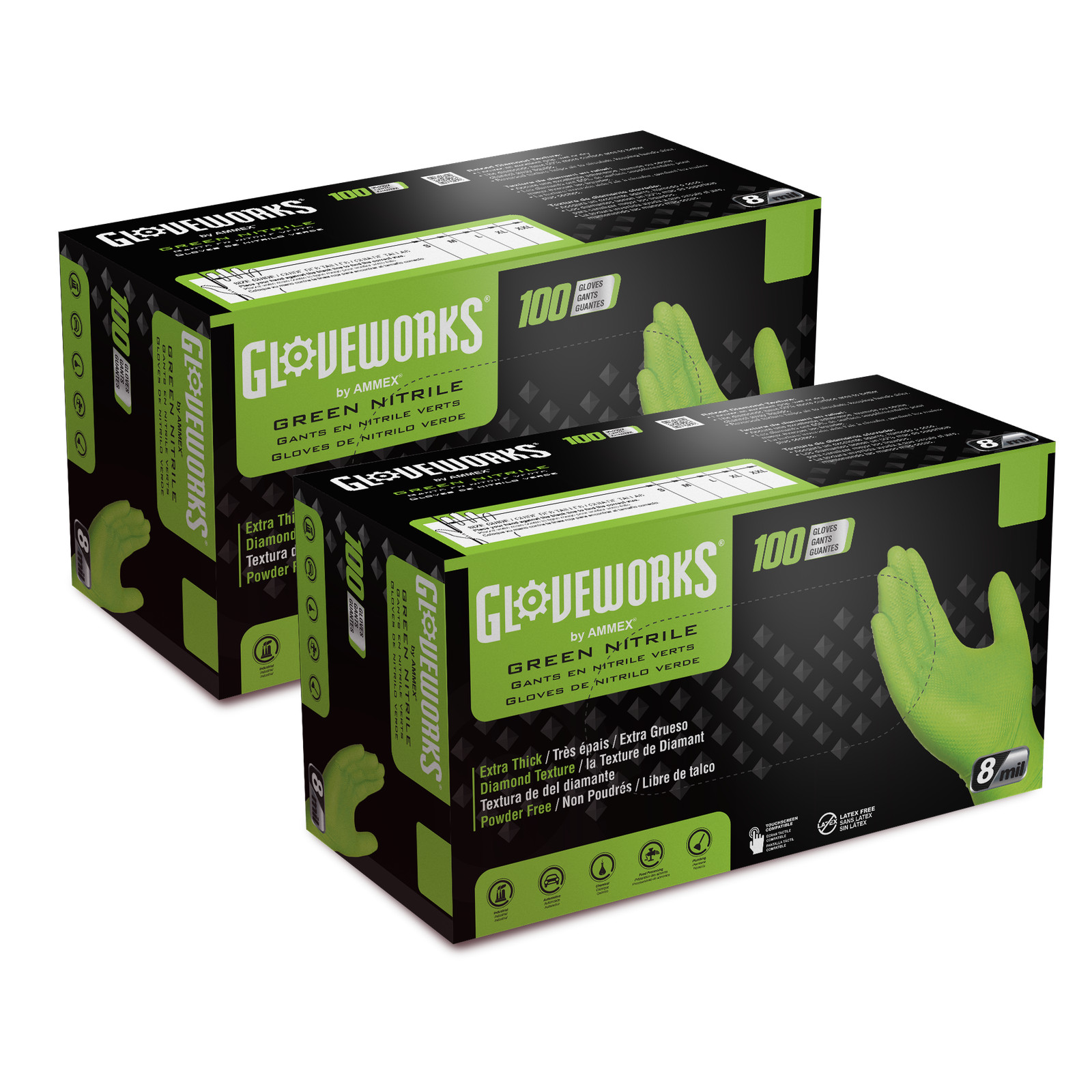 GLOVEWORKS Heavy Duty Green Gloves for Mechanics & Auto, Nitrile, 8mil, XL, 200