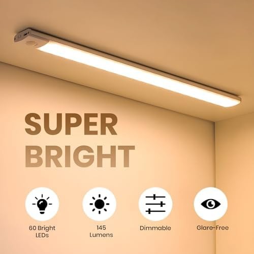 12 Inch Under Cabinet Lighting, 2 Pack 60 LED Motion Sensor Lights, 145LM USB...