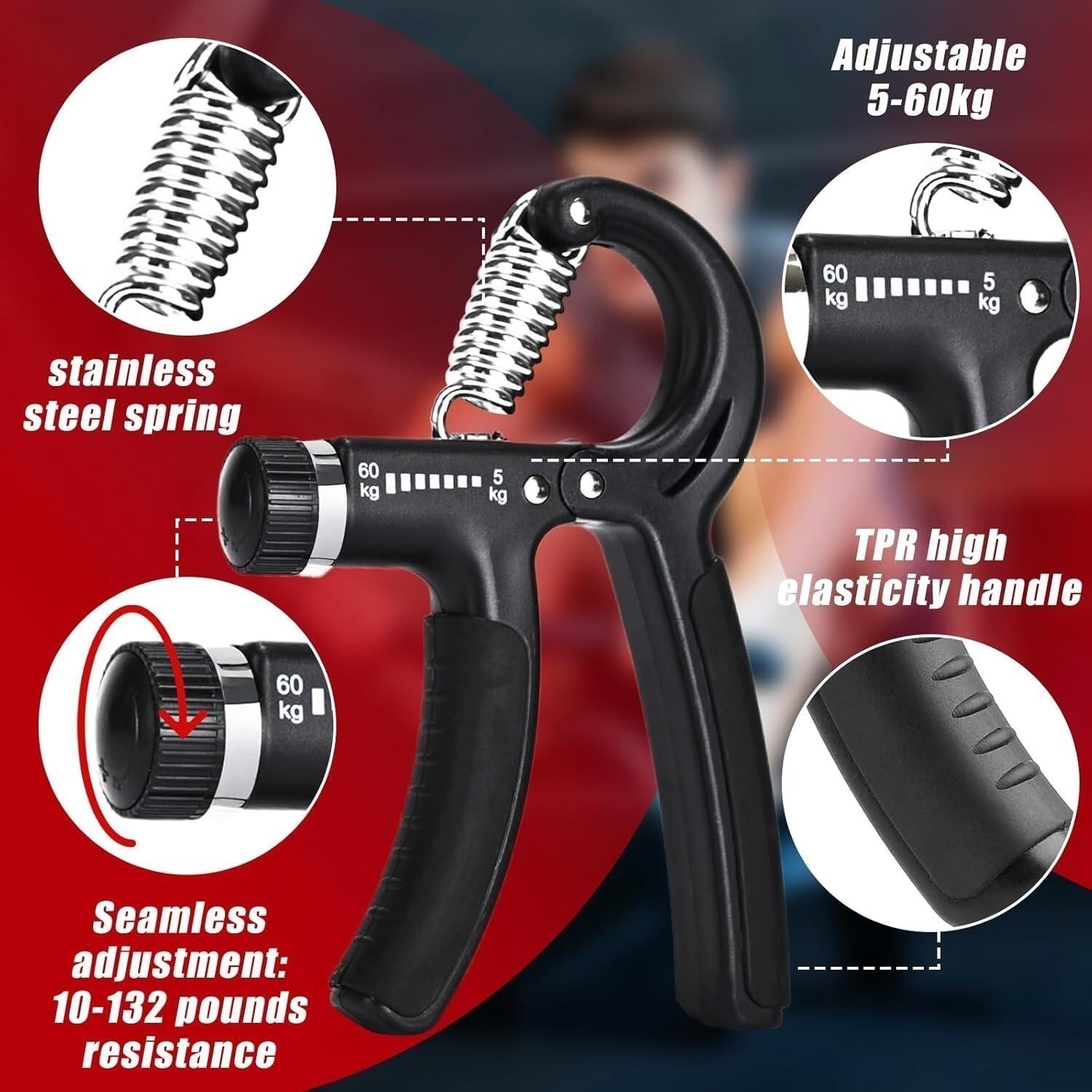 Hand Grip Strengthener Forearm Power Trainer Kit - 5 Pack Adjustable Resistance