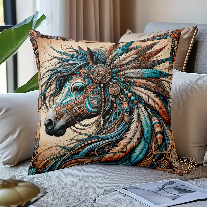 Western Cabin Decor Southwestern HORSE Pillow Cover Set of 2 (Printed 2 Sides)