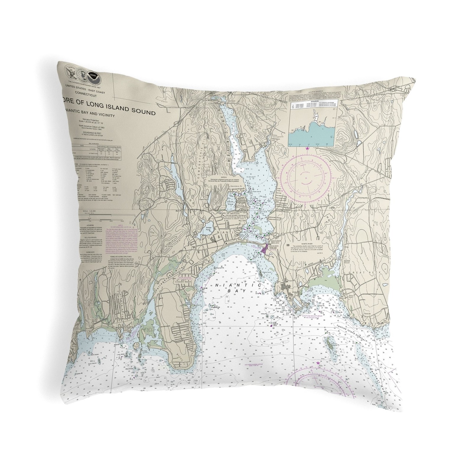 Long Island Sound Map Pillow 18x18 – Noncorded Indoor Outdoor