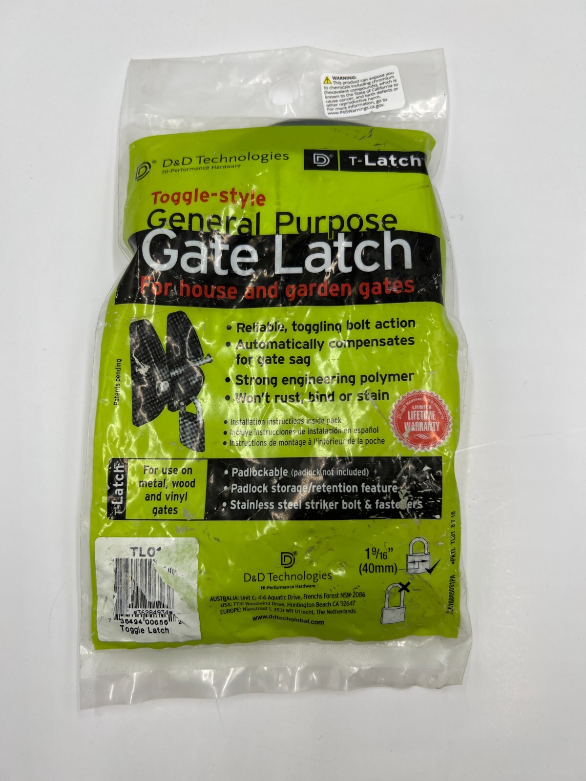 D&D Technologies TL01 T-Latch Action Gate Latch, Padlock Gravity Gate Latch