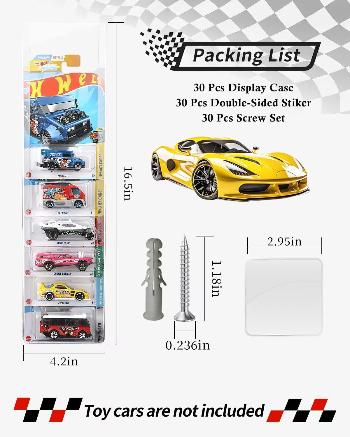 Display Case for Hot Wheels Matchbox, 5-Pack Wall Mount Storage, Holds 30-50 Car