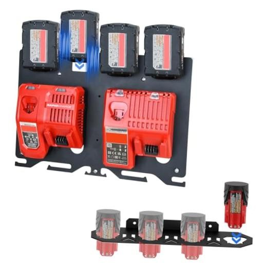 3-in-1 Metal Wall Mount for Milwaukee Wall Mount (with 12V Battery Holder)
