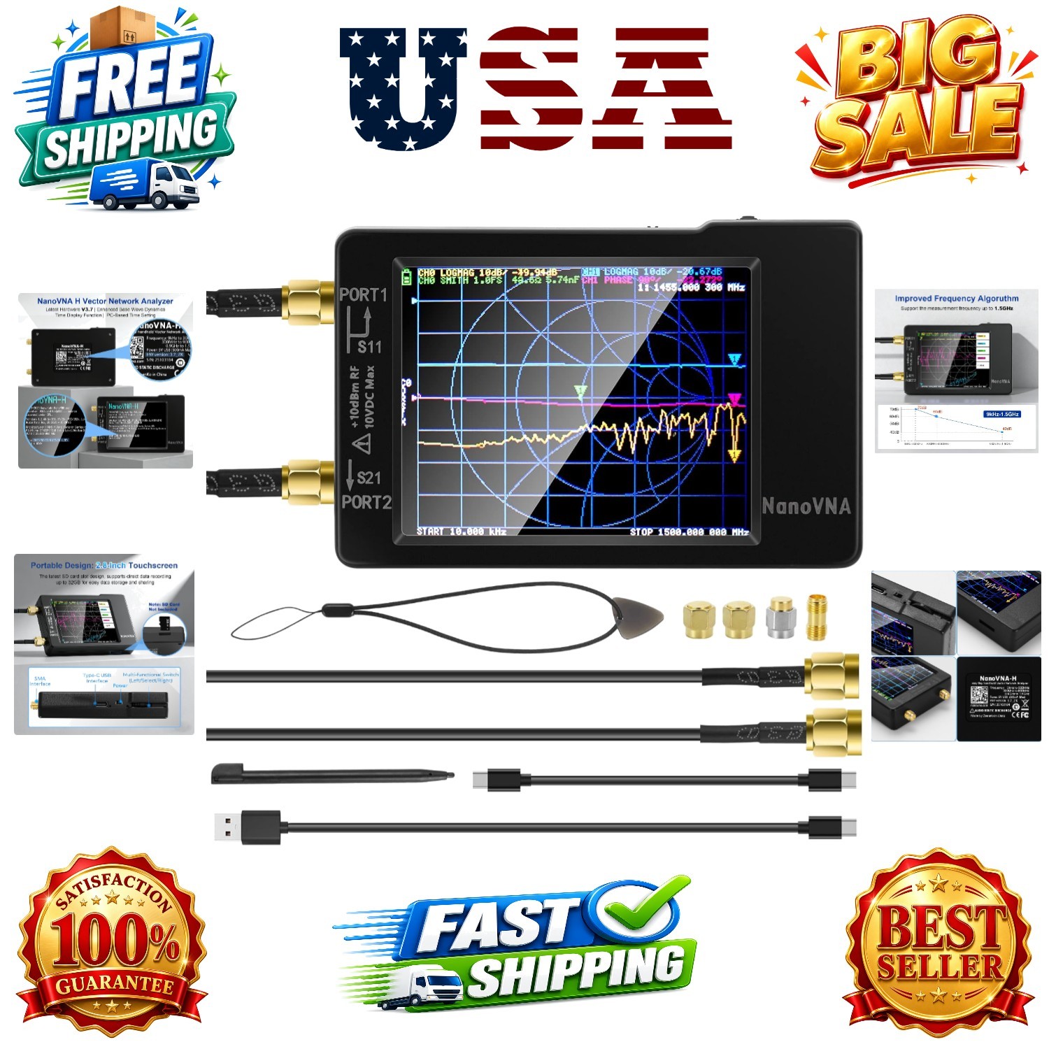Upgraded] 9KHz -1.5GHz Latest HW V3.7 HF VHF UHF Antenna Analyzer, Measuring ...