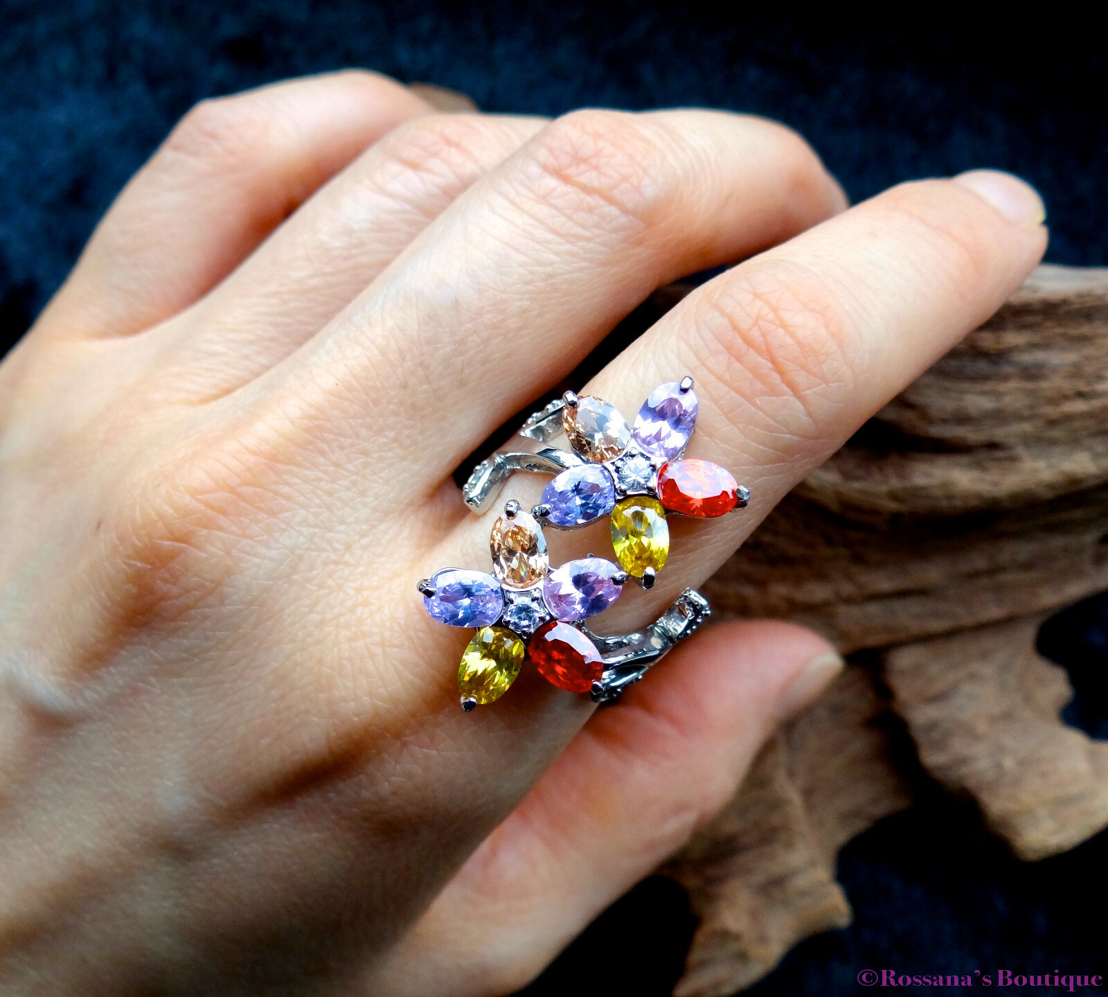 Colorful Swarovsky crystal statement ring size 7.5 new with box