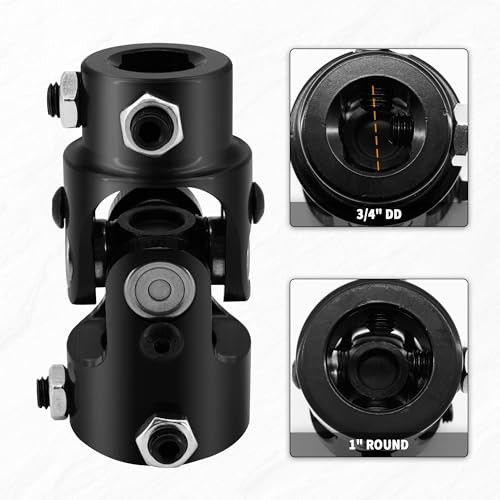 1" Round x 3/4" DD Steering U-Joint Shaft Coupling Universal Joint, Total Black