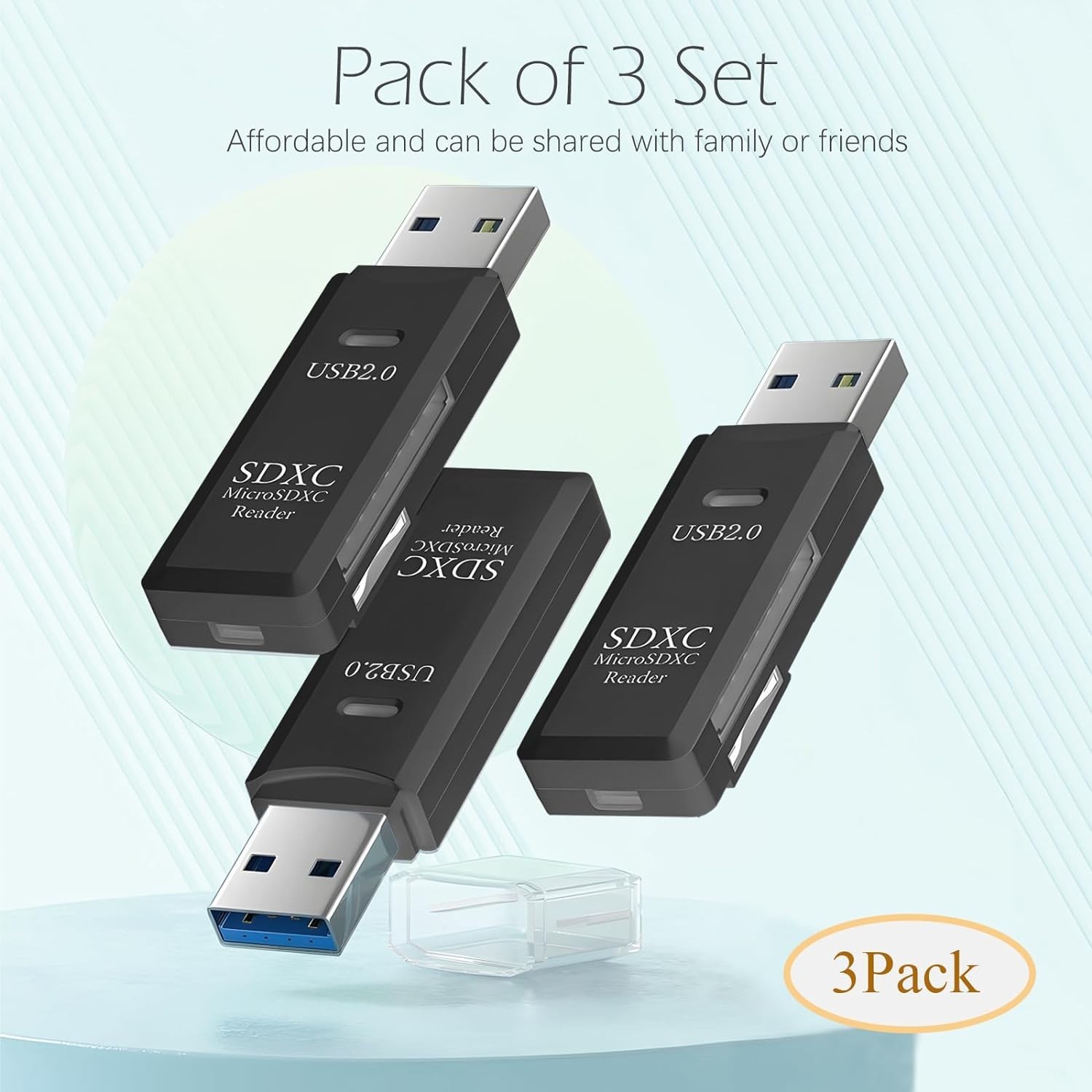 Compact 3-Pack USB Card Reader with Dual Slots for SD & Micro SD Transfer