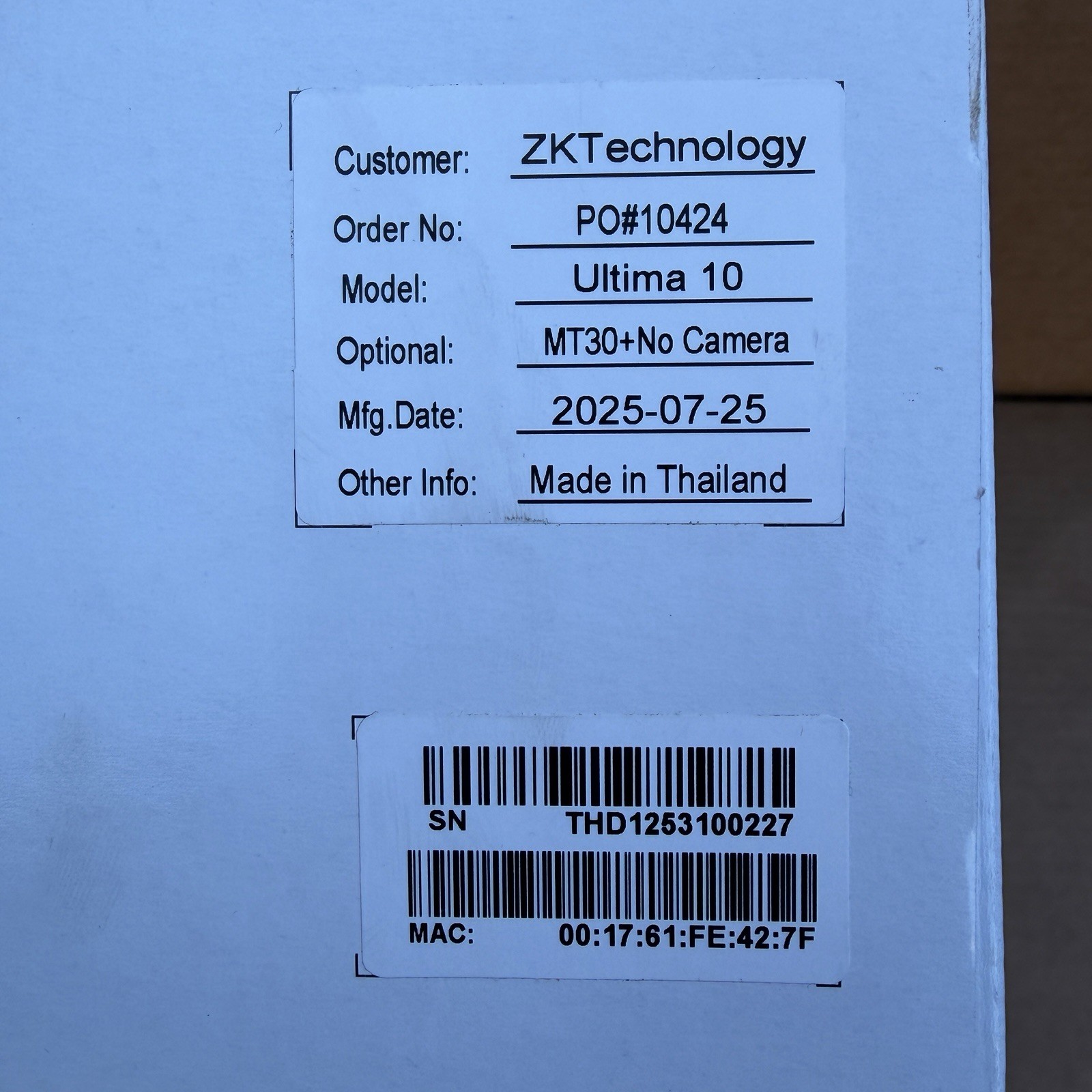 ZKTeco Ultima 10 Time Attendance Terminal MT30 Card Reader No Camera Android New