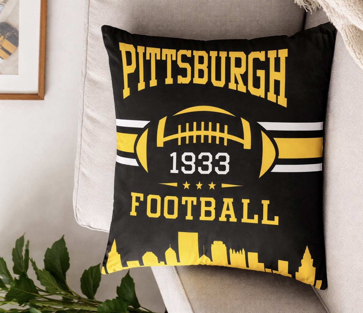 1 Pittsburgh Steelers Pillow Covers 18x18 Black Gold Football Fan Decor NFL