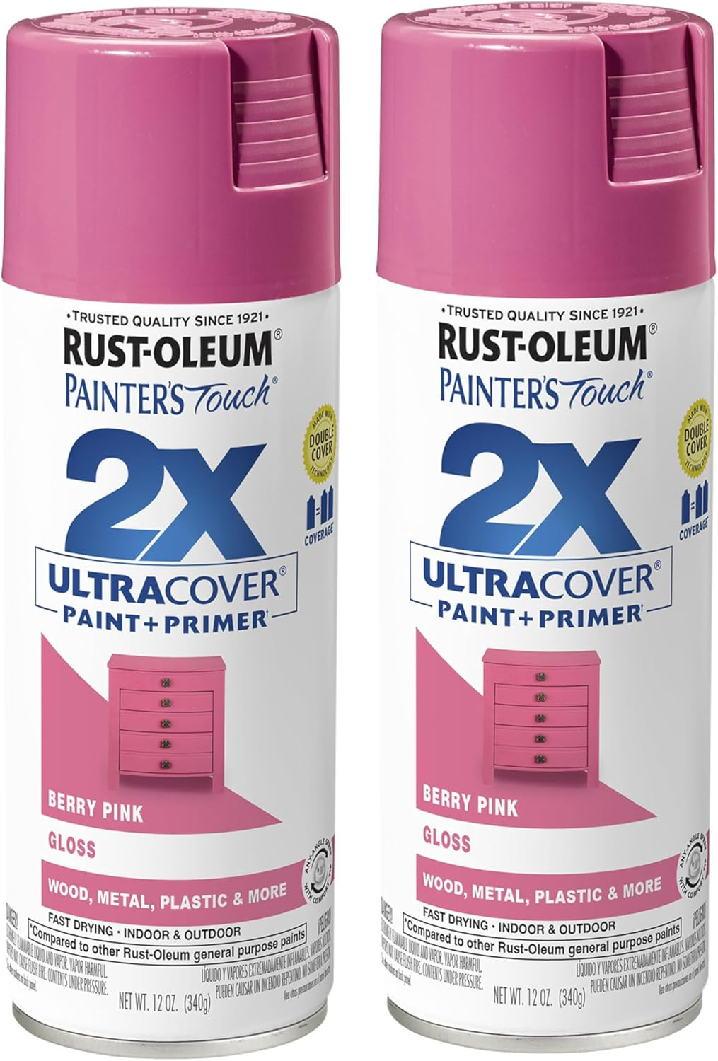 334025-2PK Painter'S Touch 2X Ultra Cover Spray Paint, 12 Oz, Gloss Berry Pink,