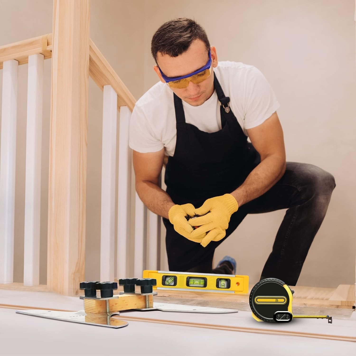 Stair Tread Template Tool Set Adjustable Measuring Jig w Level Tape