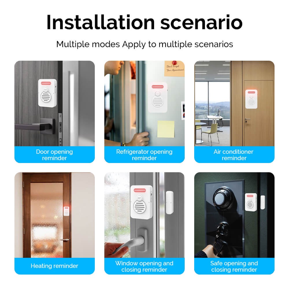 Refrigerator Alarm Wireless Doorbell Sensor 3-Level Volume Voice Window Alert ×4