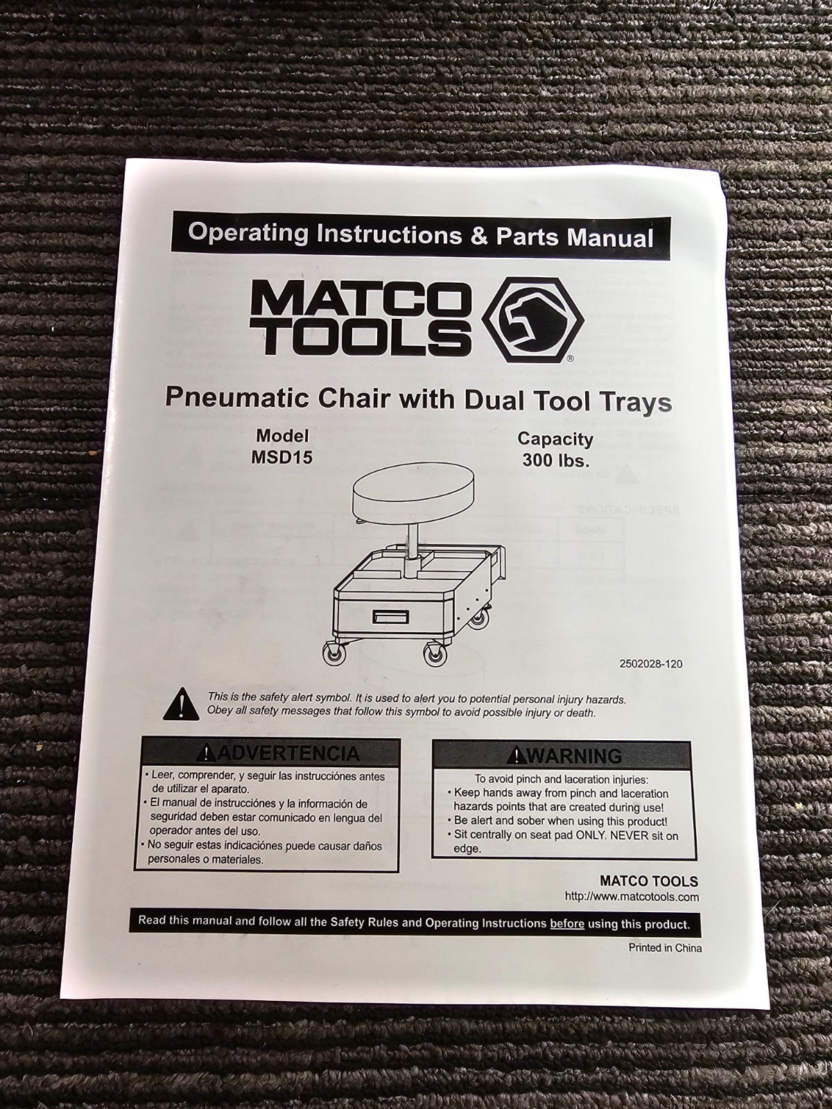 MATCO TOOLS MSD15 ADJUSTABLE PADDED CREEPER SEAT WITH TOOLBOX DRAWERS, RED