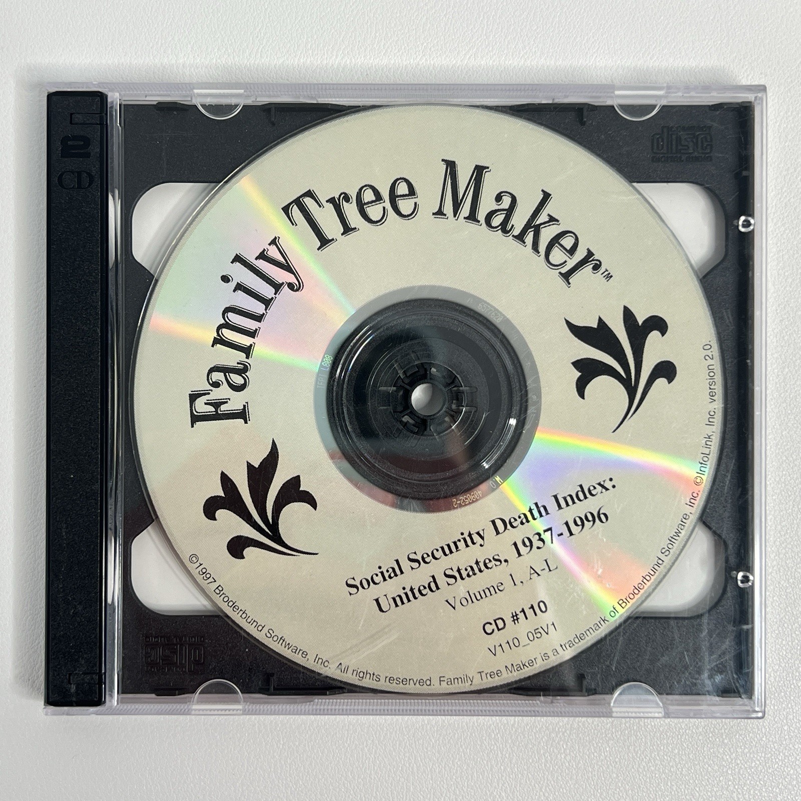 Family Tree Maker Social Security Death Index CD 110 1997 Broderbund 2CD Set A-Z