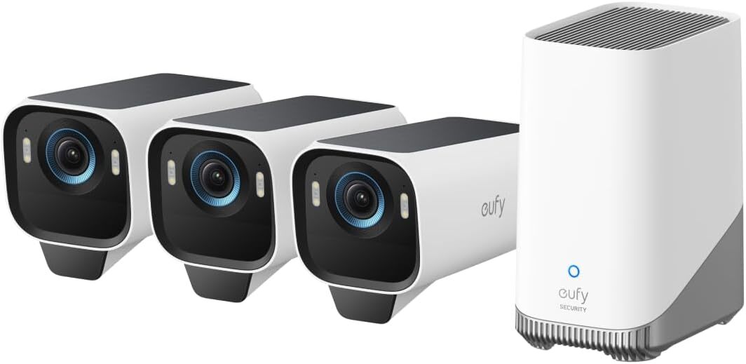 eufy eufyCam S3 Pro 4K Solar Security Camera Outdoor MaxColor Vision (3-Cam Kit)