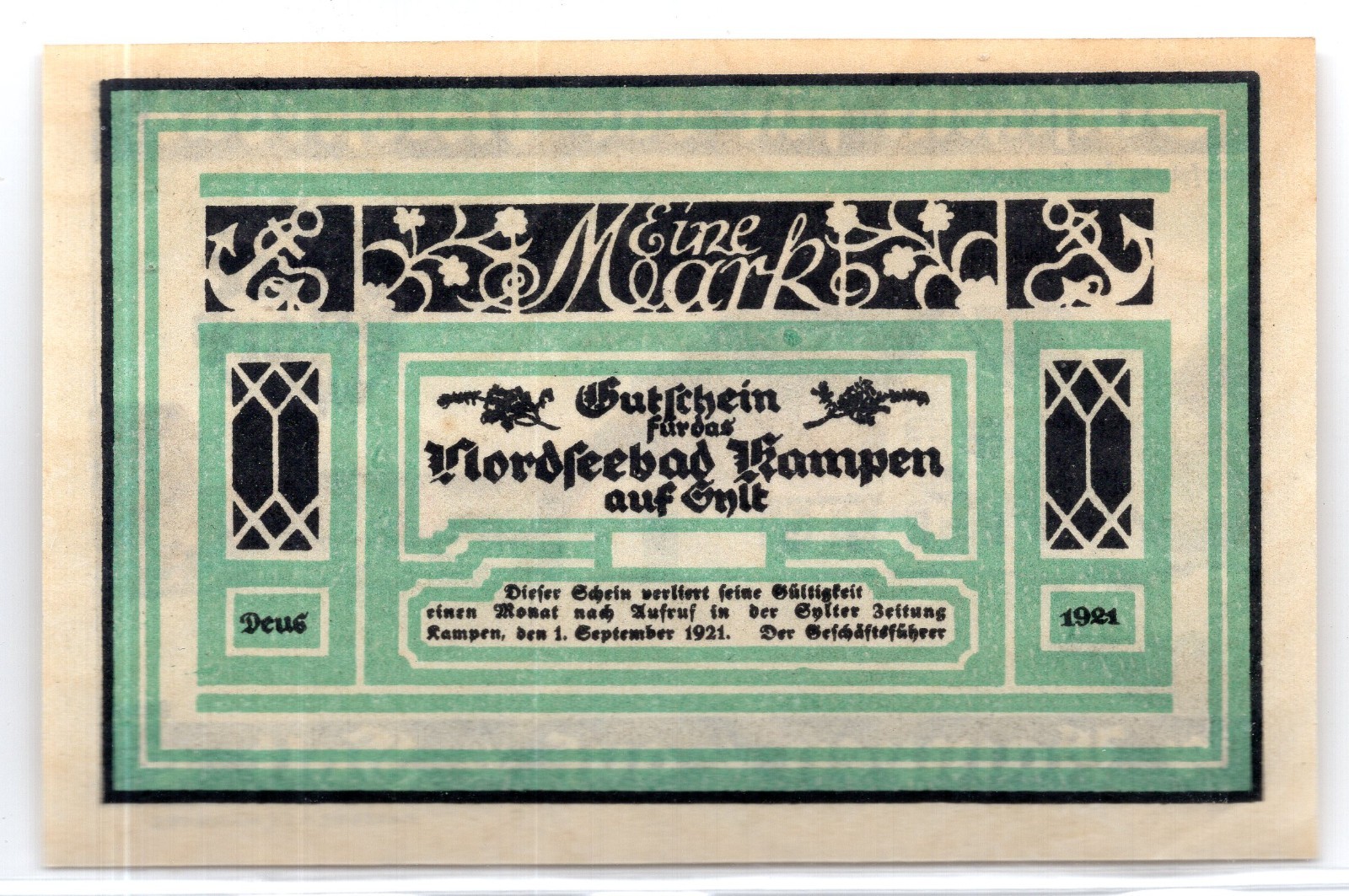 1921 Germany Nordseebad Rampen Notgeld 1 Mark Note (3683)