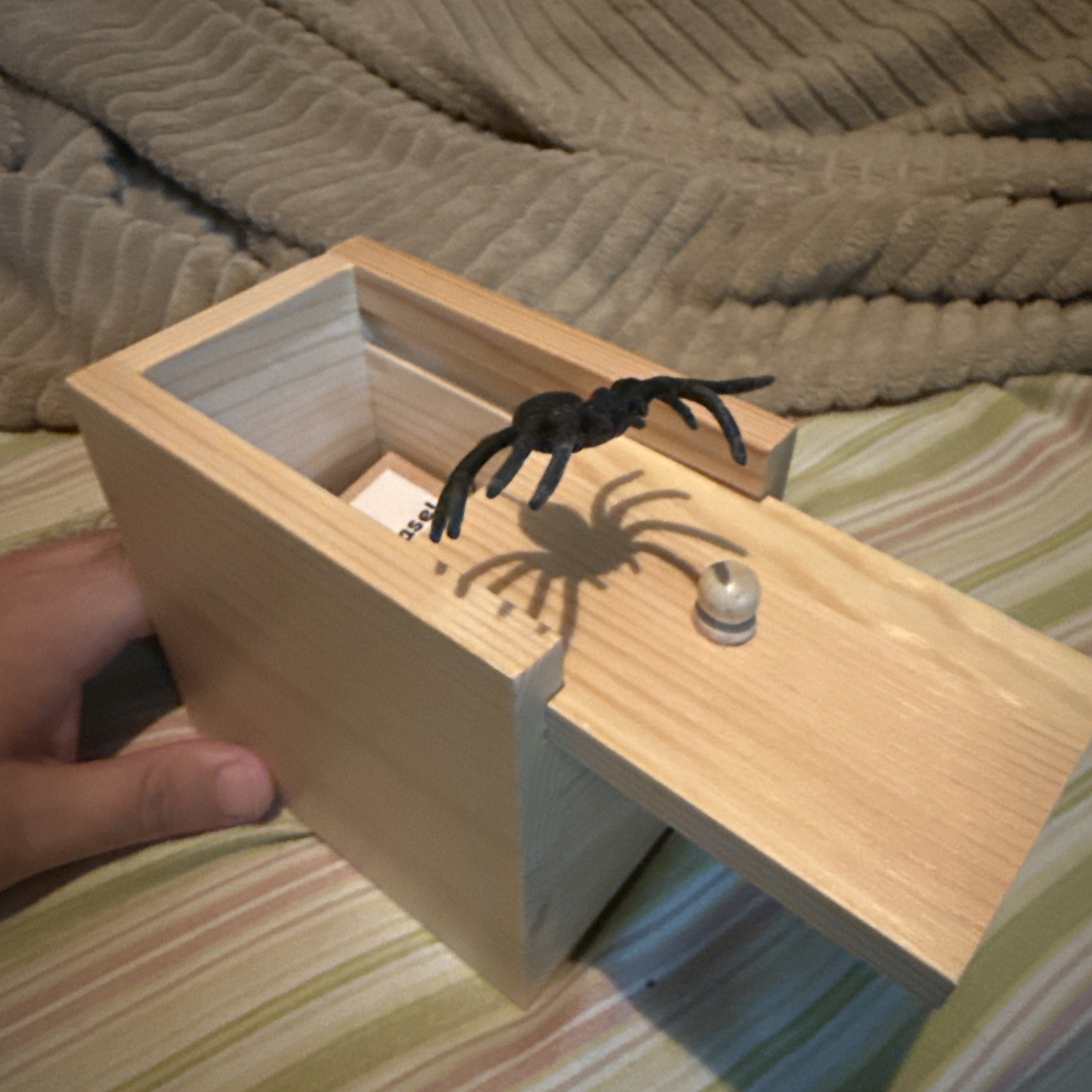 Wooden Prank Spider Scare Box Hidden in Case Trick Play Joke Scarebox Gag Toy
