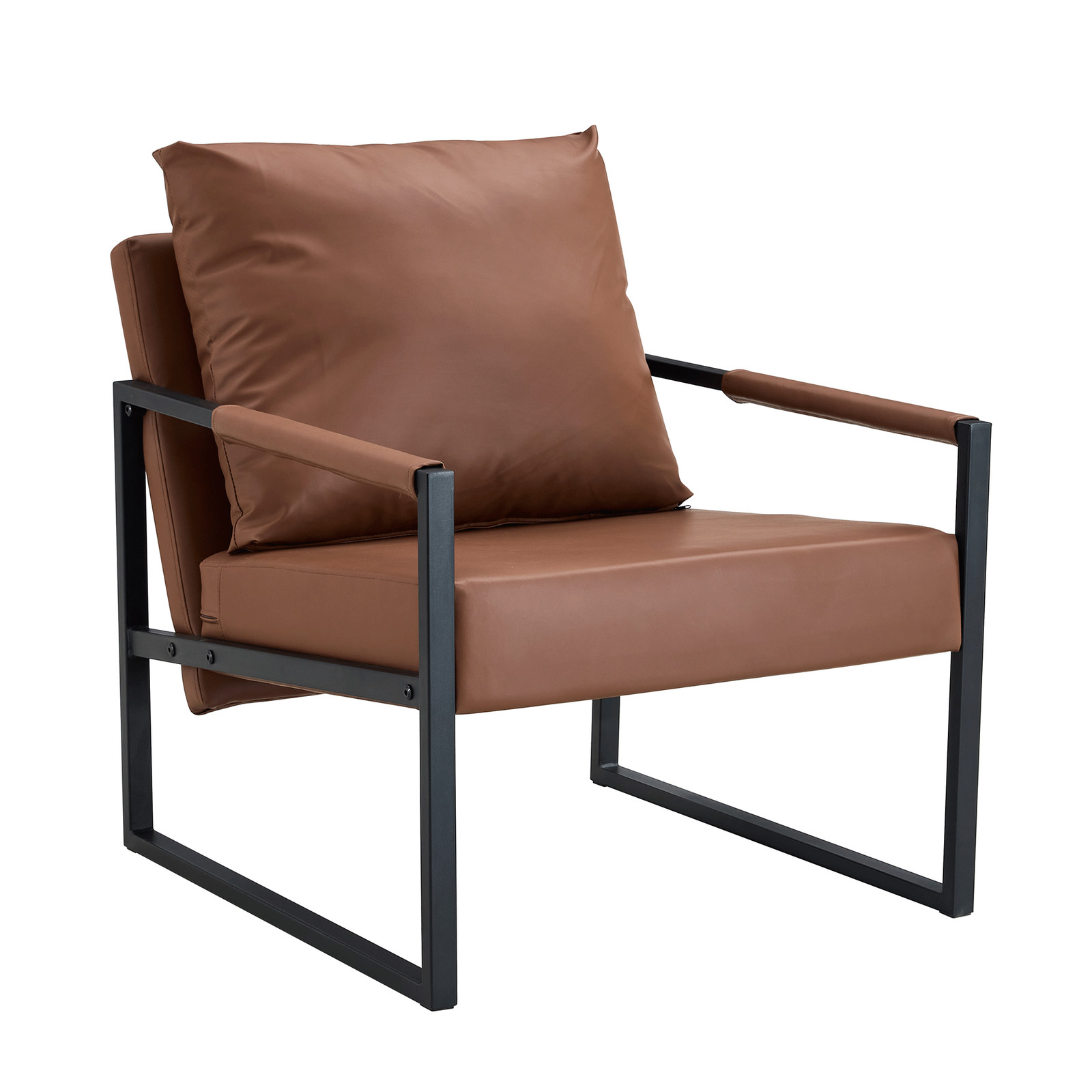 Set of 1 Classic Brown PU Leather and Metal Frame Sofa -Ergonomically designed,