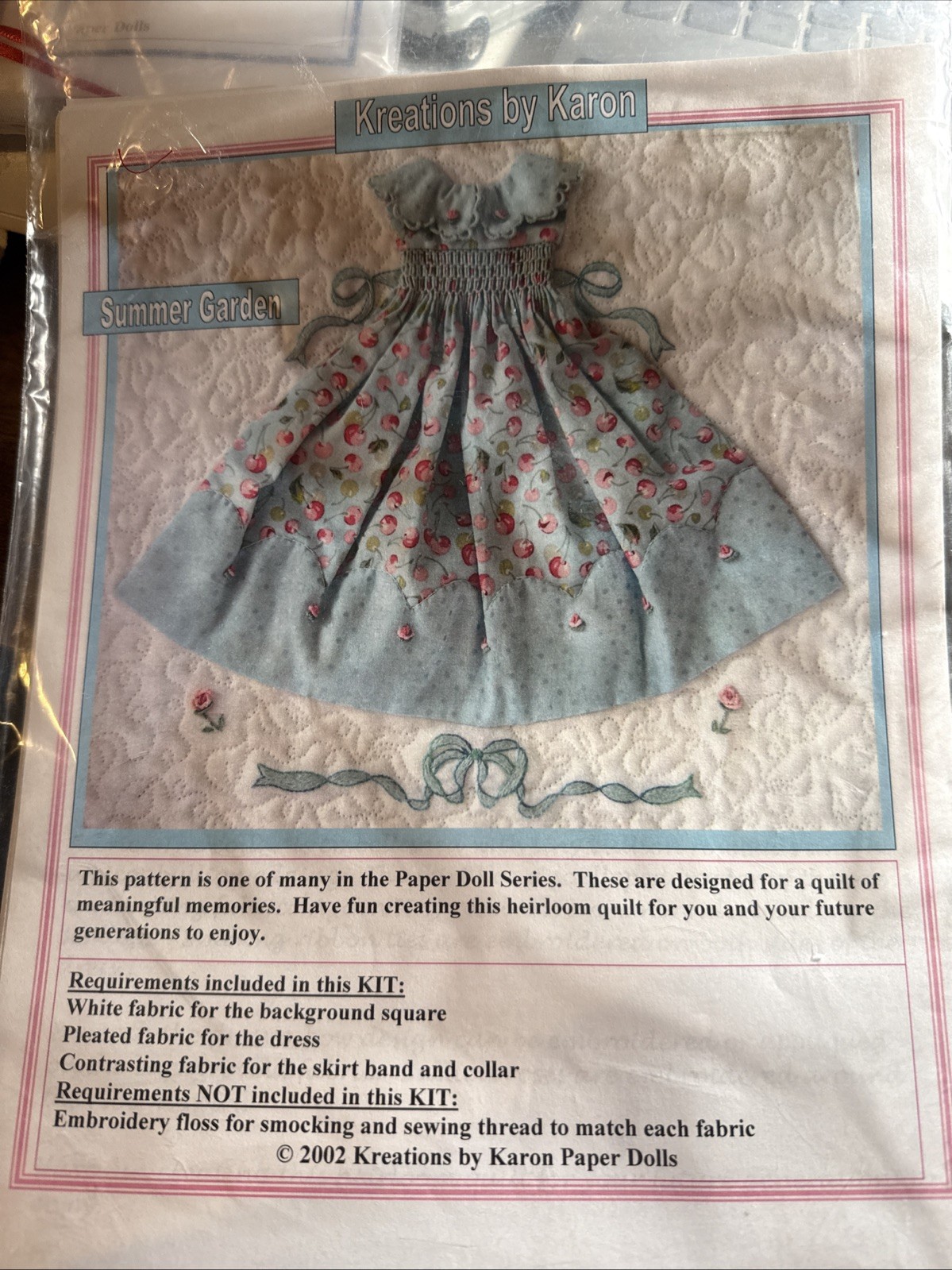 "Summer Garden" Kit for ONE BLOCK of the Paper Doll Quilt - Kreations by Karon