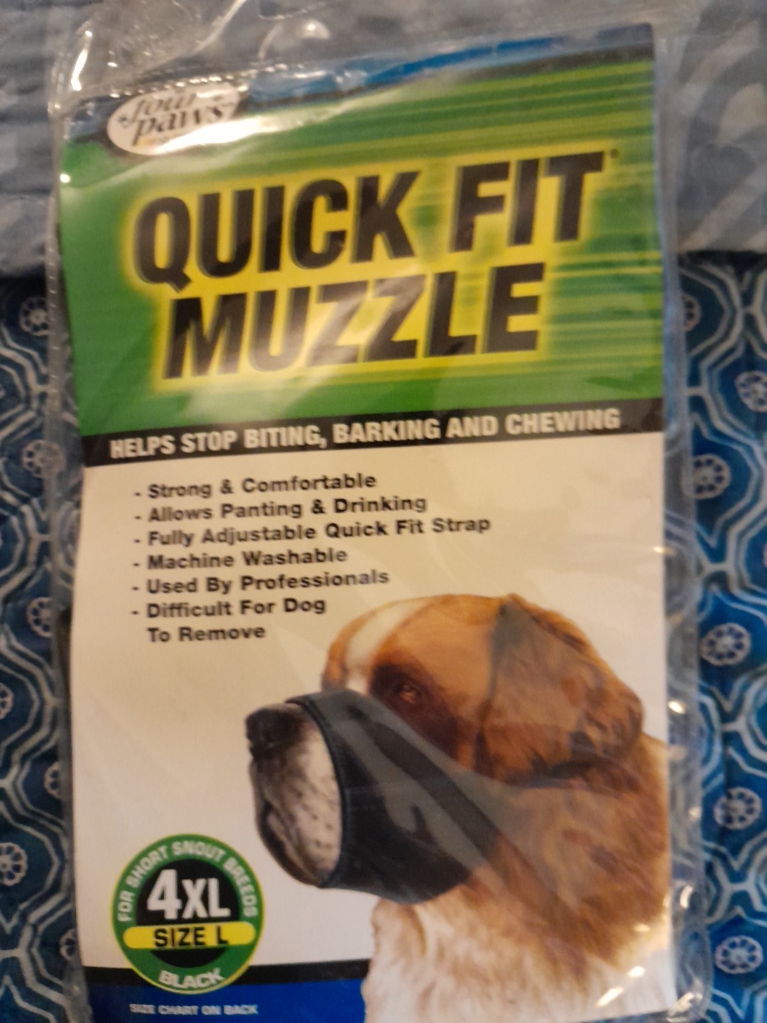 Dog MUZZLE Four Paws Quick Fit Black Fits Sizes Large 4XL Short Snout Breeds