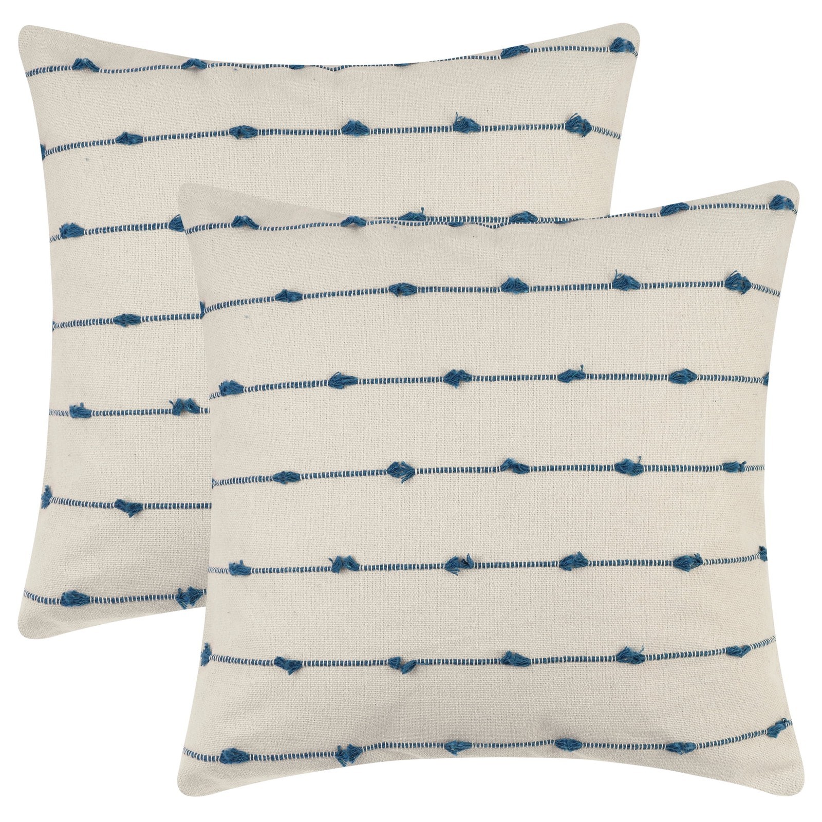 2 Pack Striped Boho Decorative Cushion Pillow Covers Modern Square Neutral Blue